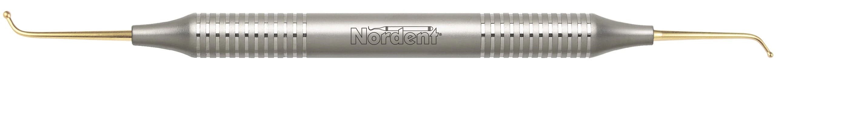 Nordent Composite Placement Instrument, Ball #32, Double-End, Titanium Nitride Coated, DuraLite Round Handle, REPFI32T - Composite Placement DE TiN Coated Ball #32 DuraLite ROUND - Image 1