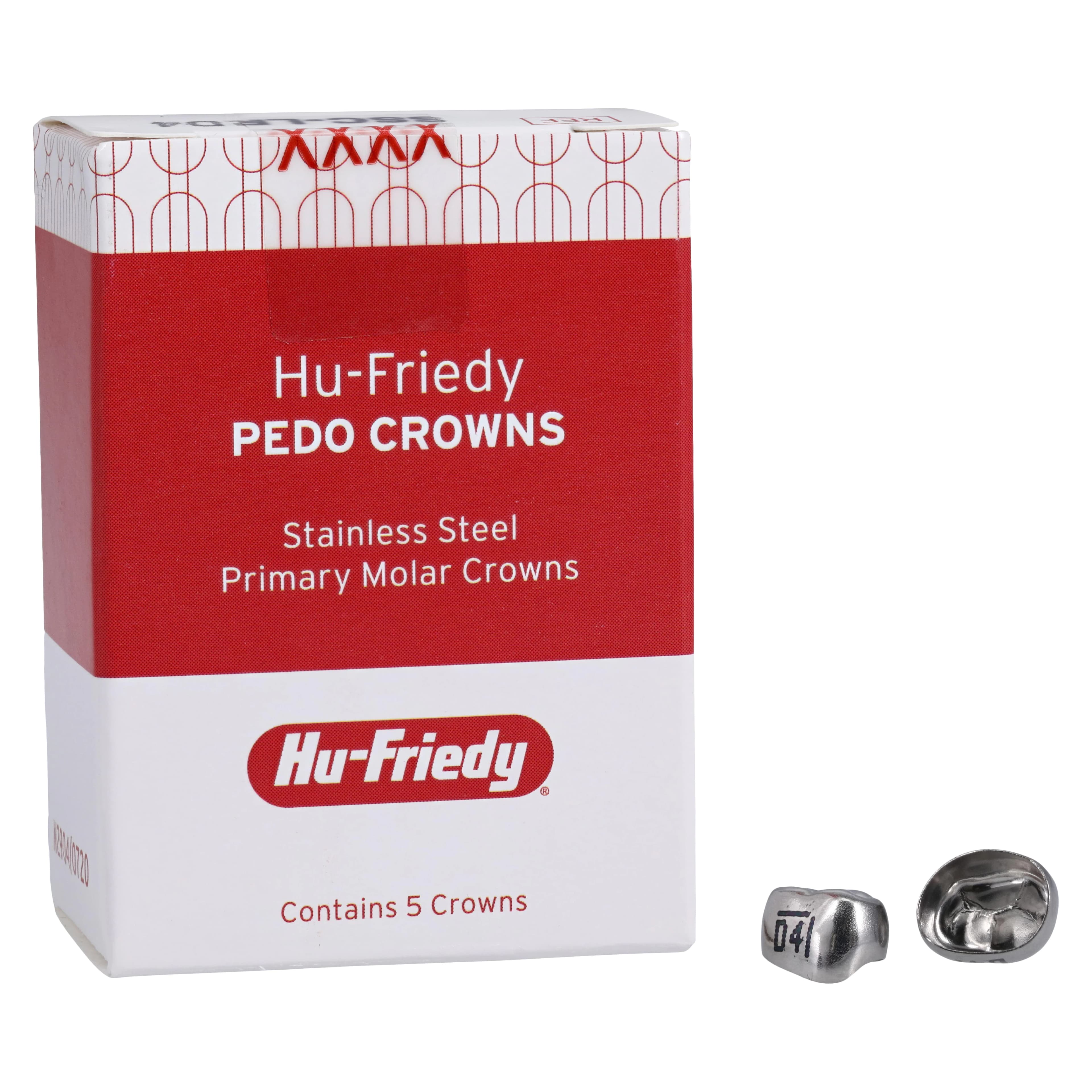 Hu-Friedy Stainless Steel Primary Molar Crown, Lower Right First Molar, Size 4 (D4), Refill Box of 5, SSC-LRD4 - Pedo Stainless Steel Primary Molar Crowns - Image 1