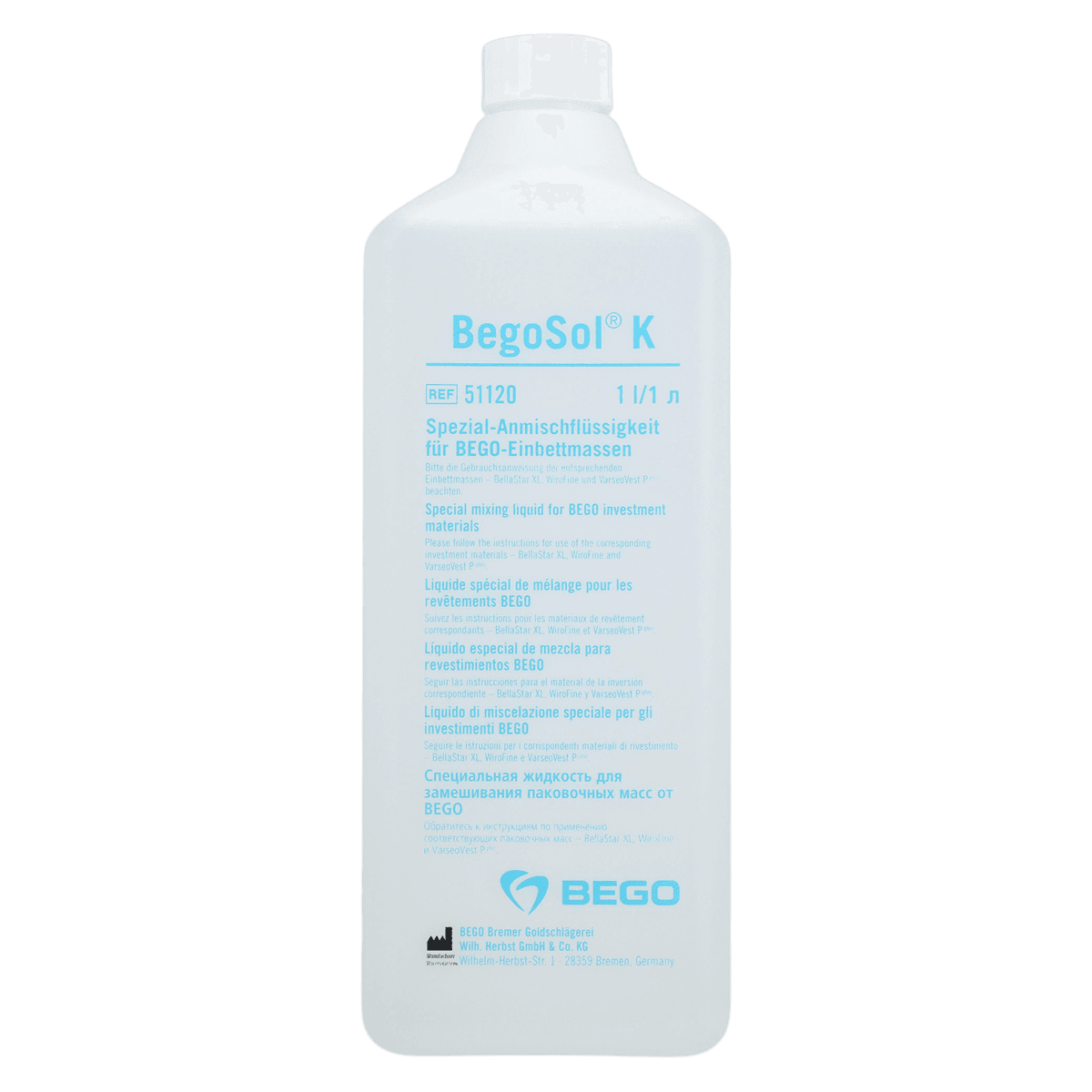 BegoSol® K Casting Investment Mixing Liquid, 1 Liter Bottle - BegoSol® K 1 Liter Bottle - Image 1