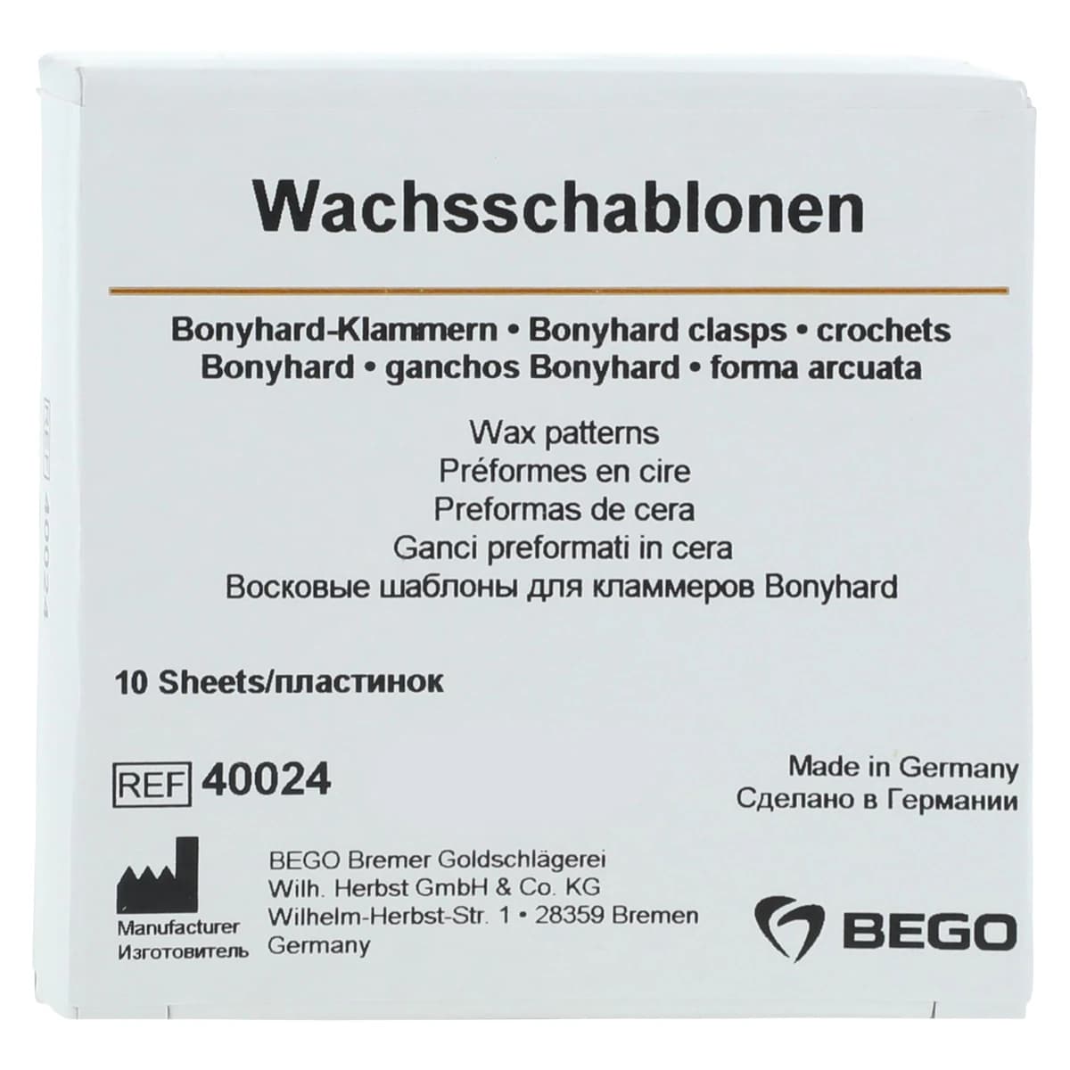 Bego Wax Pattern Clasps, Bonyhard, 10 Sheets - Wax Pattern Clasps Bonyhard - Image 1