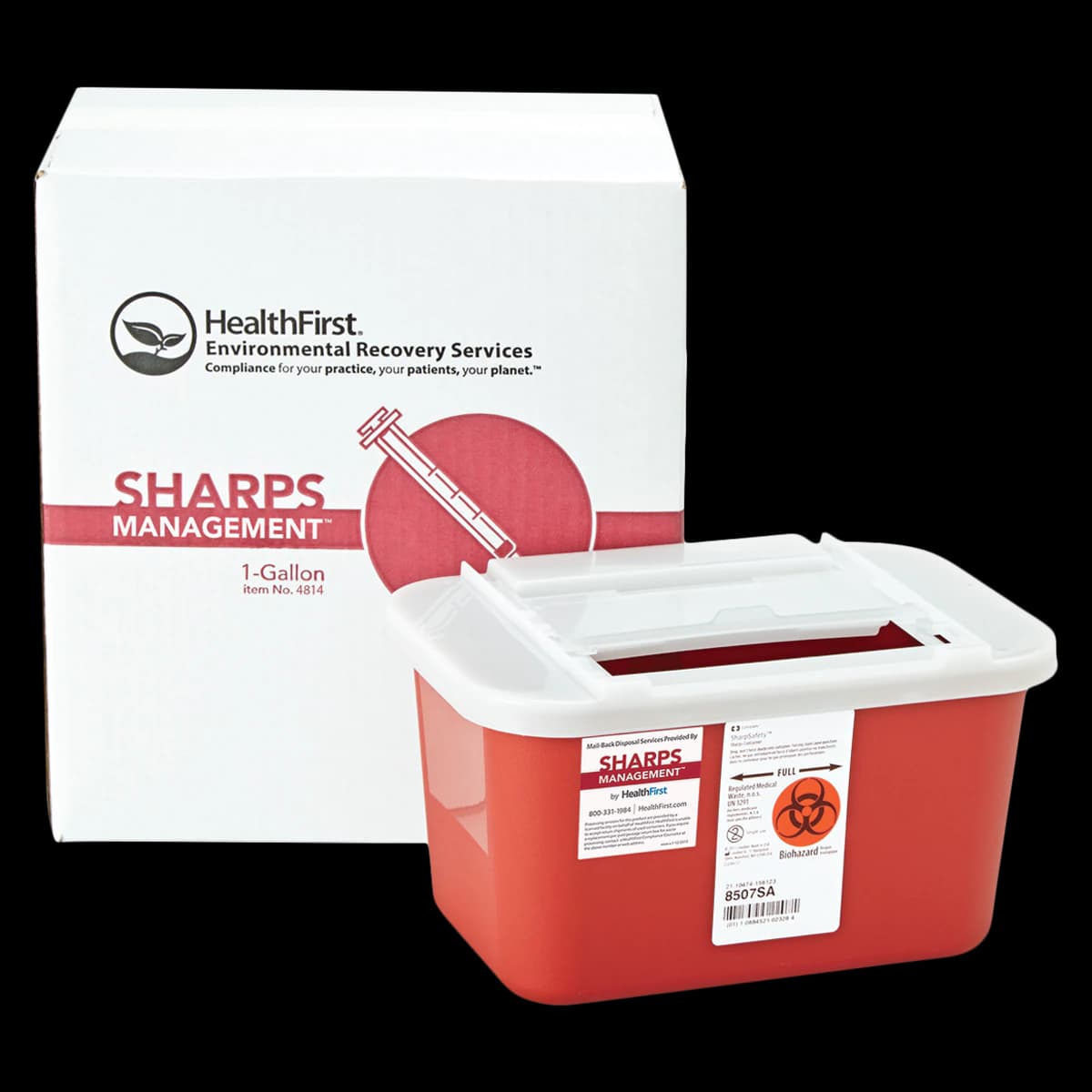 Healthfirst Sharps Management Mail-Back System, 1-Gallon Red/White Container with UPS-Approved Ship-Back Box, 1 Each - Sharps Management 1-Gallon - Image 1