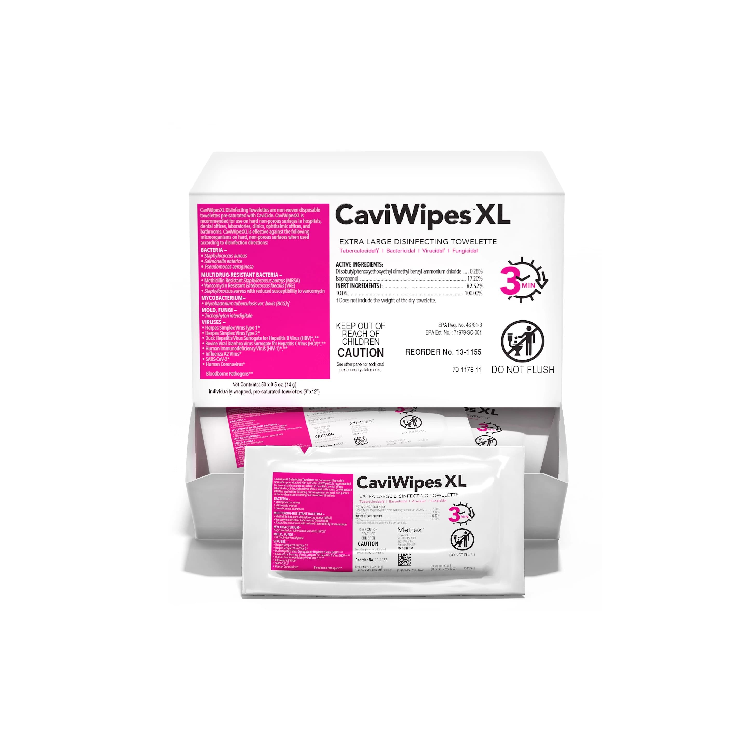 CaviWipes XL Disinfecting Towelettes, 9" x 12", Individually Wrapped, 50/Box - CaviWipes XL Packettes 50/Box - Image 1