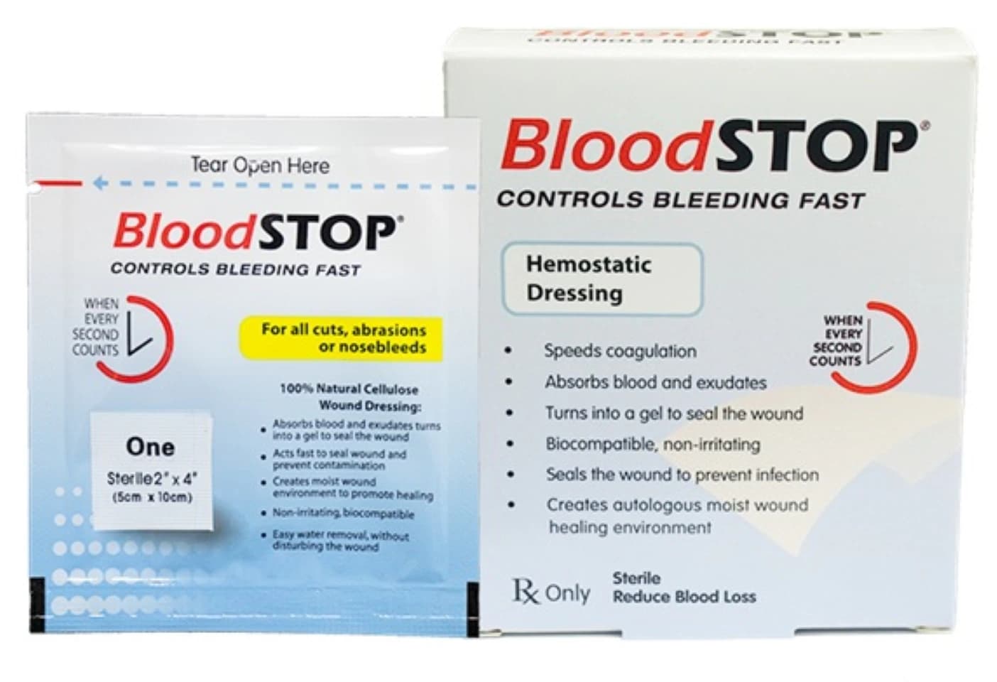 BloodSTOP Hemostat Gauze, 2x4", Sterile, Carboxymethyl Cellulose, Box of 20 - BloodSTOP Hemostat Gauze - Image 1