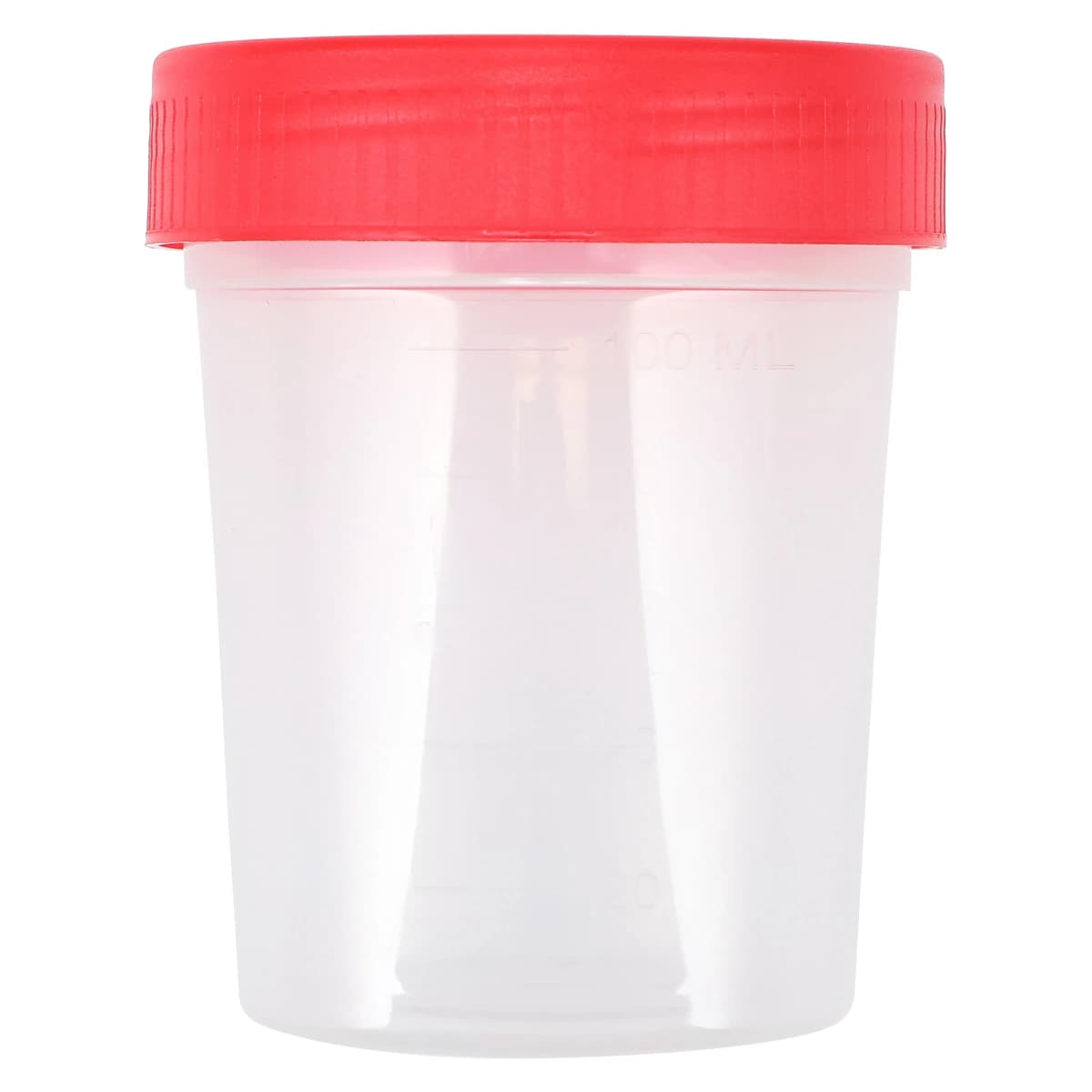 Globe Scientific Specimen Container, 4 oz, Polypropylene, Non-Sterile, Graduated, Red Screw Cap, 500/Case - Specimen Container 4oz - Image 1