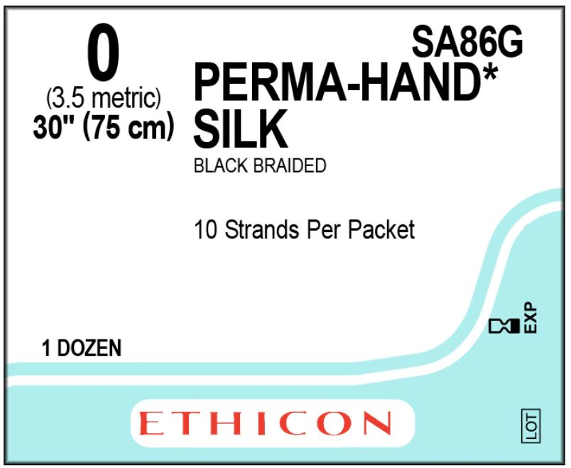Ethicon Perma-Hand Silk Suture, Size 0, Black Braided, Pre-Cut 10-30", 12/Box - Sutures Ethicon Perma-Hand Silk Sutupak Pre-Cut Size 0 10-30 Black Braided 1 Dz/Bx - Image 1