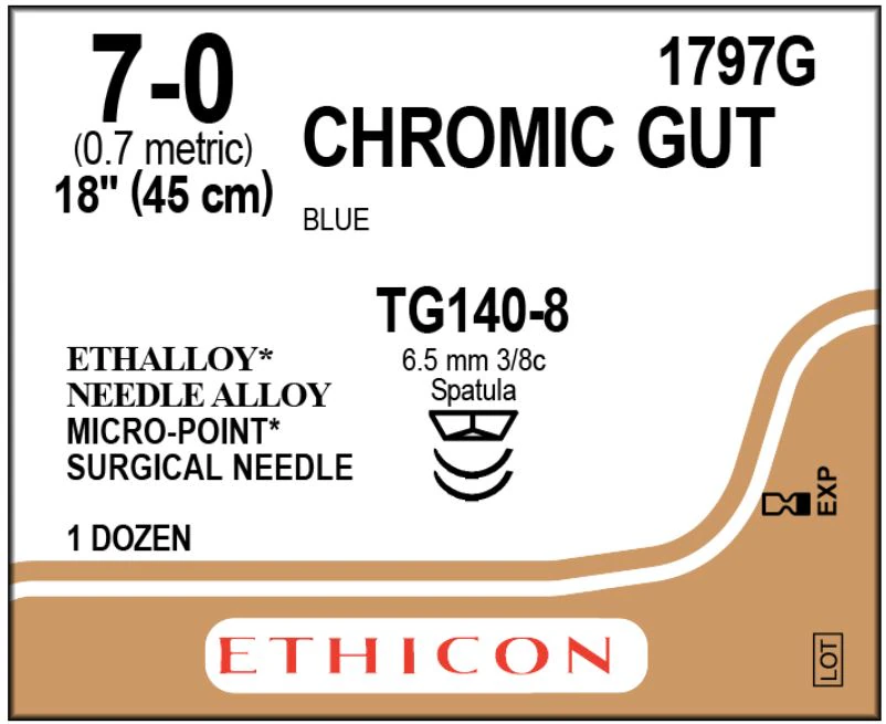 Ethicon Surgical Gut Suture, Chromic, 7-0, 18", Spatula Needle, TG140-8, 12/Box, 1797G - ETHICON SURGICAL GUT SUTURE - CHROMIC 1797G - Image 1