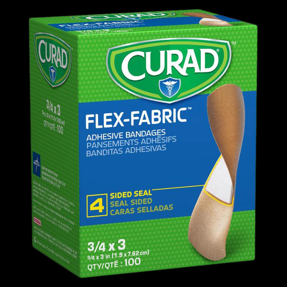 Curad Adhesive Bandage Fabric Strip, 3" x 0.75", Natural, Sterile, 100/Box - Bandage Curad Fabric Strip - Image 1