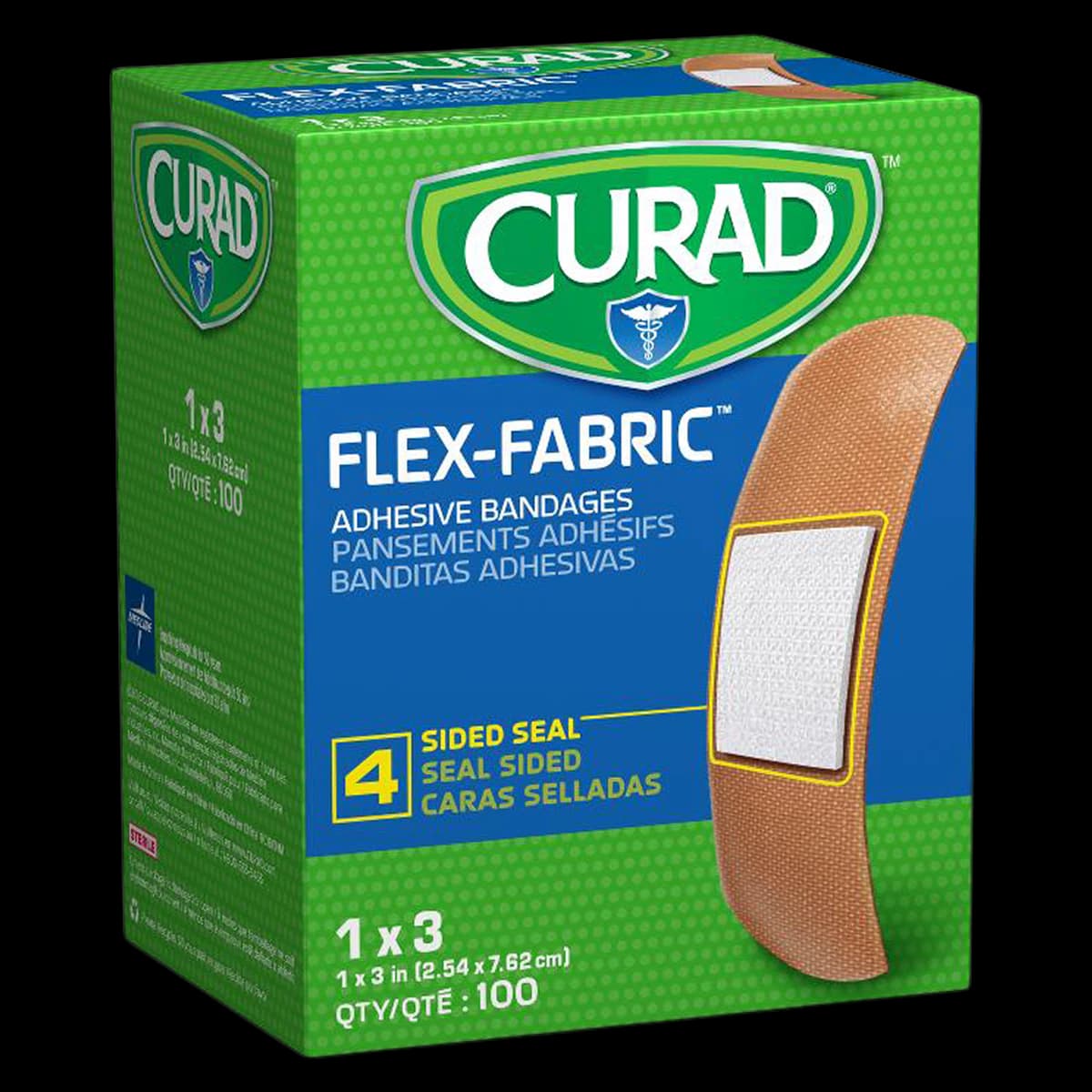 Curad Adhesive Bandage Fabric Strip, 1" x 3", Natural, Sterile, 100/Box - Bandage Curad Fabric Strip - Image 1