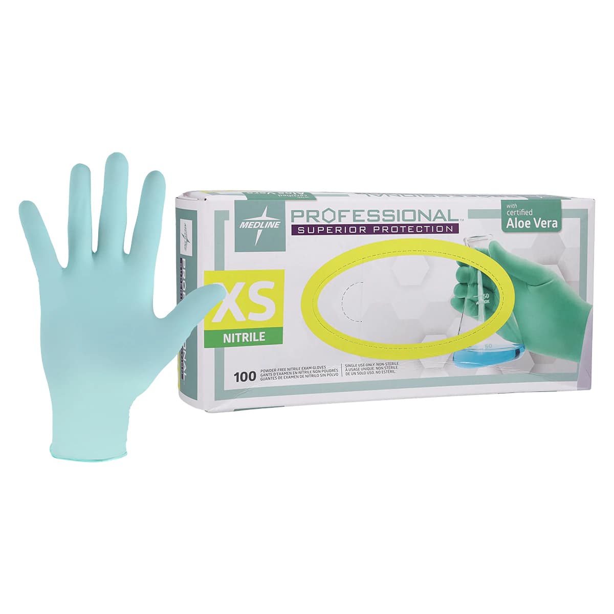 Medline Professional PF Nitrile Gloves, Powder Free, Non-Sterile, X-Small, Green, Chemo Tested - Professional PF Nitrile Gloves - Image 1