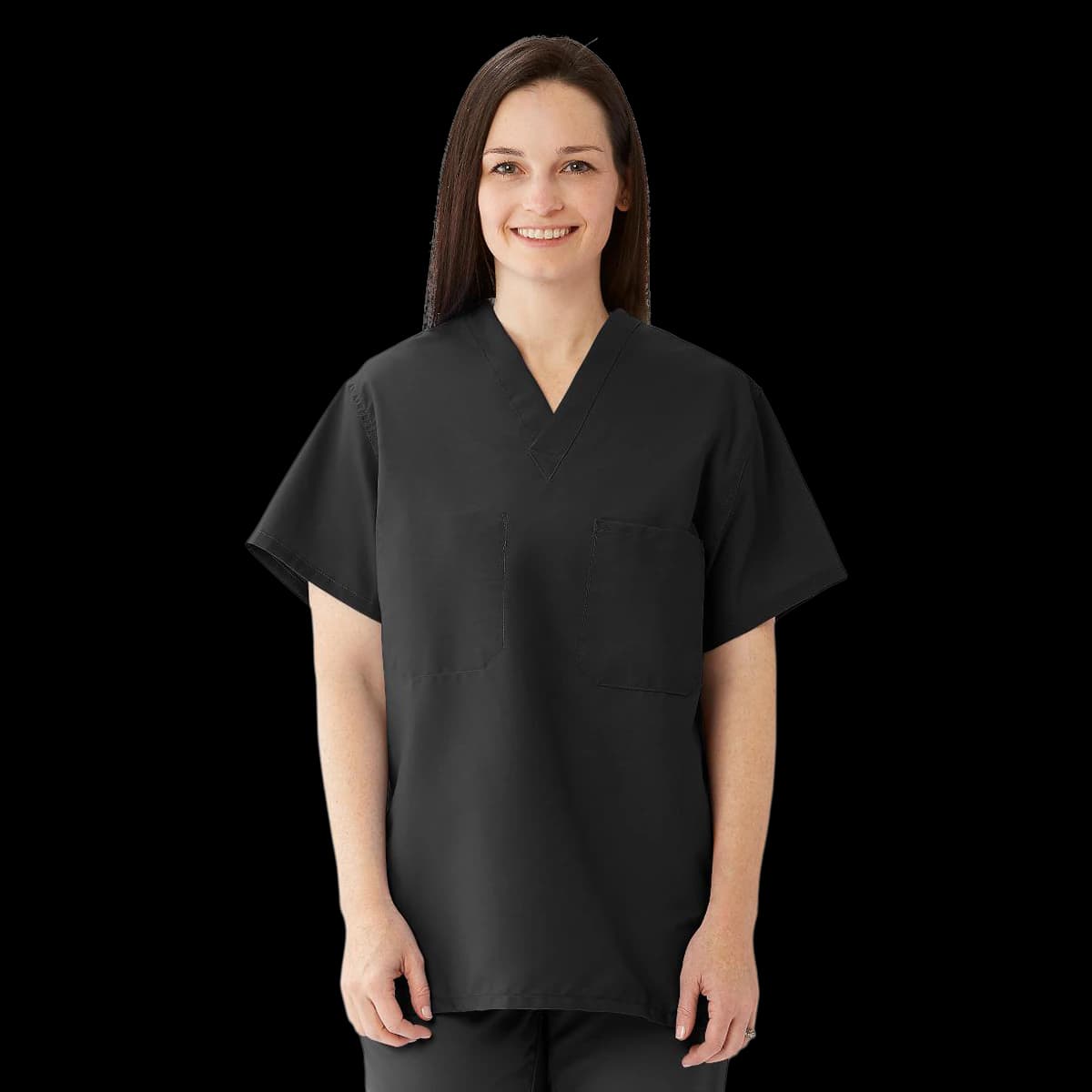 ComfortEase Unisex Two Pocket Reversible Scrub Top, V-Neck, Medium, Black, 1 Each - ComfortEase Unisex Two Pocket Reversible Scrub Top - Image 1