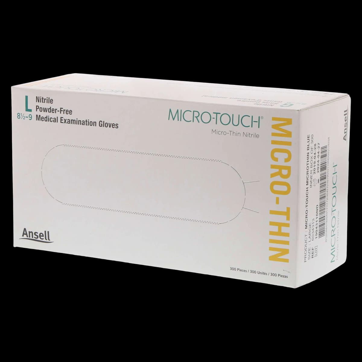 Micro-Touch Micro-Thin Nitrile Exam Gloves, Powder-Free, Non-Sterile, Large, Blue, Textured Fingertips, 300/Box, 6034313 - Micro-Touch Micro-Thin Nitrile Gloves, Powder-Free, Large, 300/Box, 6034313 - Image 1