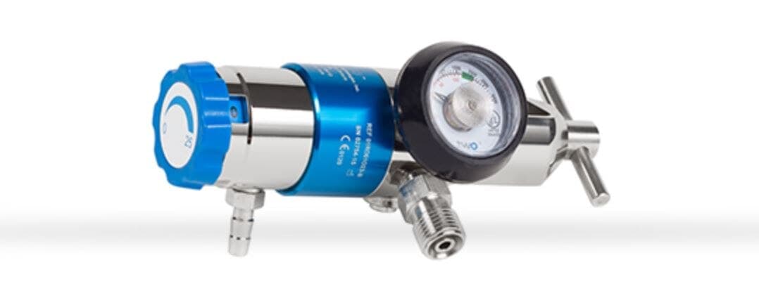 O-Two Medical Technologies Brass Therapy Oxygen Regulator with Flowmeter - Brass Therapy Regulator w/Flow - Image 1