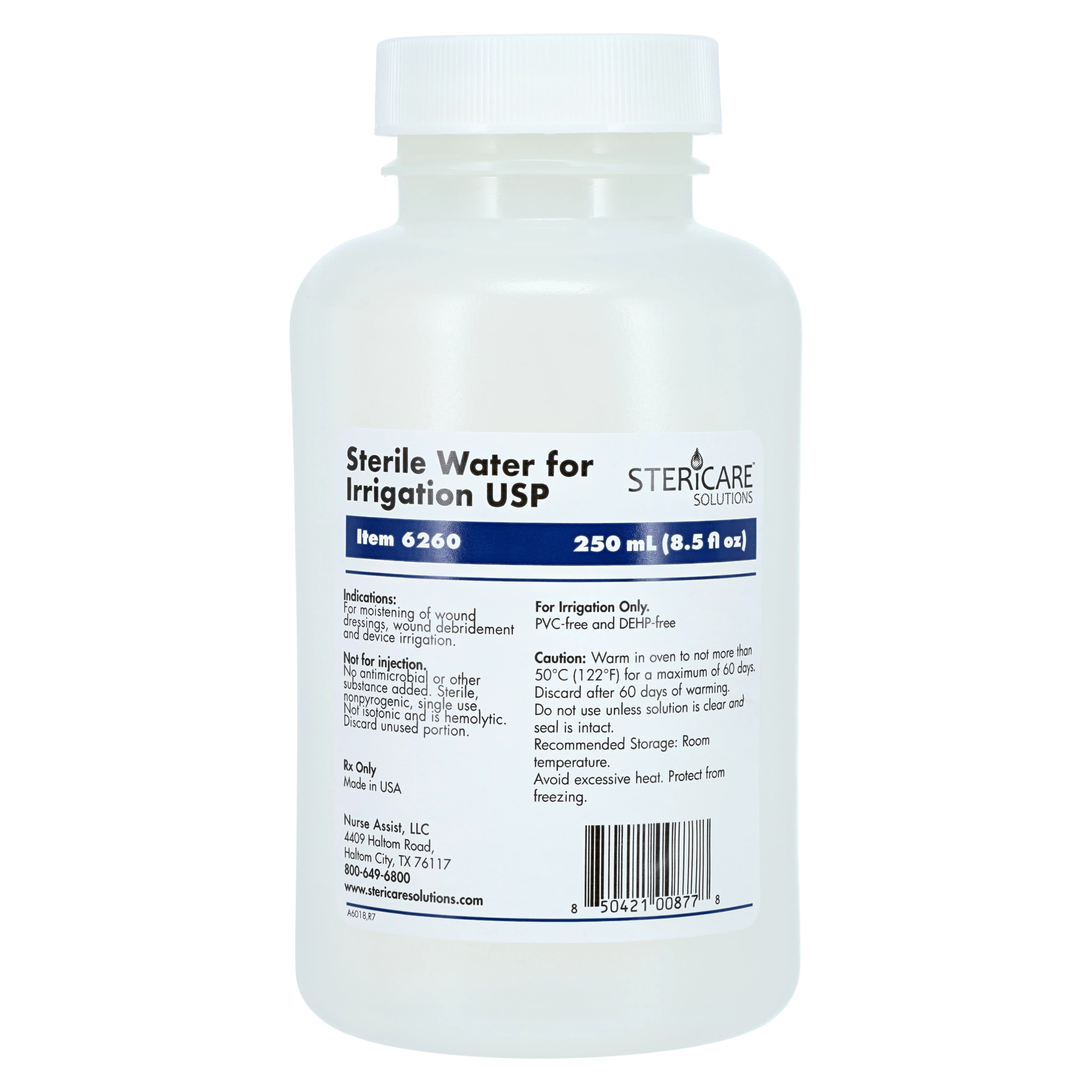 SteriCare Solutions Sterile Water USP for Irrigation, 250mL Plastic Pour Bottle, 24/Case - Sterile Water USP F/Irr Bottle - Image 1