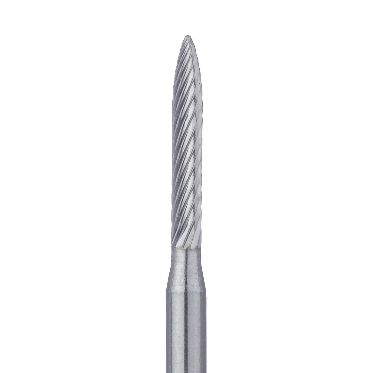 Meisinger Tungsten Carbide Trimming and Finishing Bur, Friction Grip, Flame Shape, 1.2 mm Head, Fine (8-12 Flutes), 5/Pk, HM48L-012-FG - Tungsten Carbide Trimming and Finishing Bur, Friction Grip, Flame, 48L, 1.2 mm, Fine, 5/Pk, HM48L-012-FG - Image 1