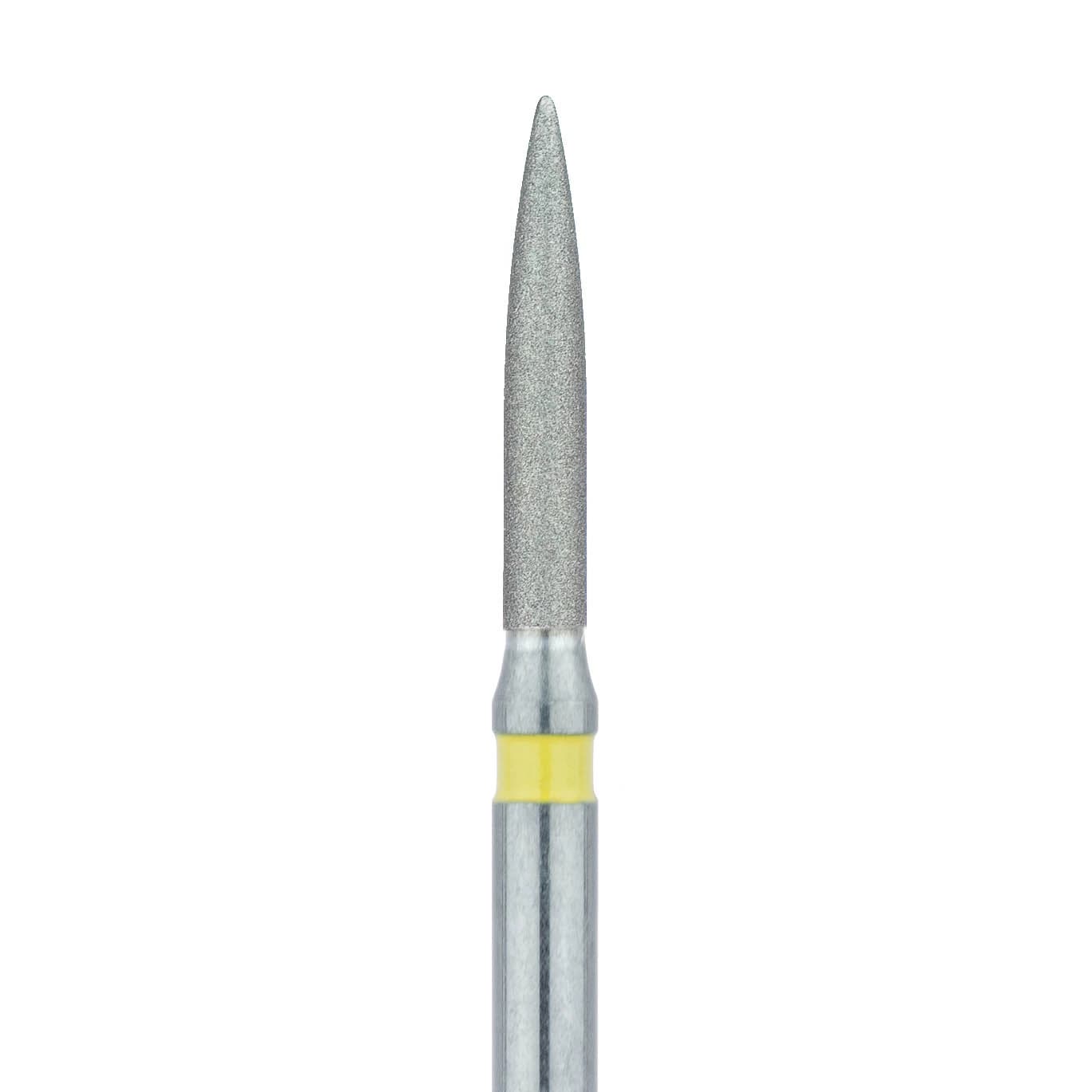 Meisinger 862C-012-FG Diamond Bur, FG, Extra Fine (Yellow), Flame, Point End, 1.2 mm Head Diameter, 8.0 mm Head Length, 5/Pkg - Diamond Instruments – FG, Extra Fine, Yellow, Flame, Point End - 862C-012-FG, 1.2 mm Head Diameter, 8.0 mm Head Length, 5/Pkg - Image 1