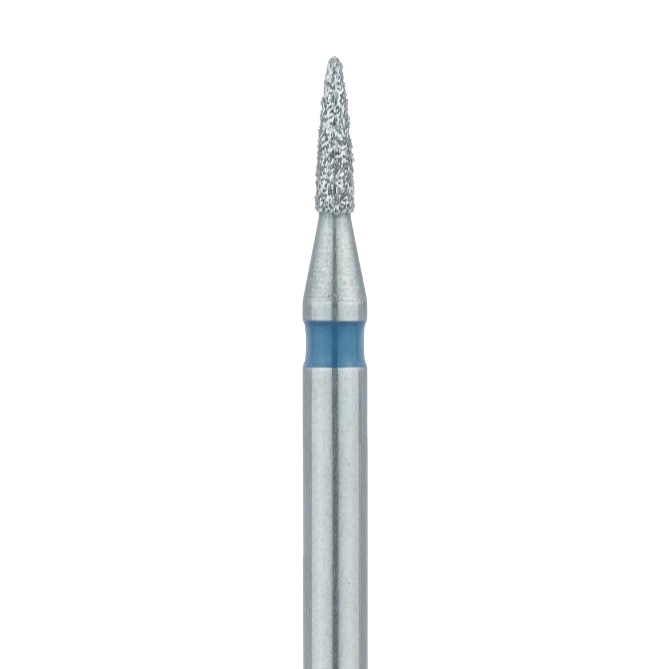Meisinger 861-010-FG Diamond Bur, FG, Medium Grit, Flame Shape, 1.0 mm Head Diameter, 5.0 mm Head Length, 5/Pkg - Diamond Instruments – FG, Medium, Blue, Flame, Point End - 861-010-FG, 1.0 mm Head Diameter, 5.0 mm Head Length, 5/Pkg - Image 1