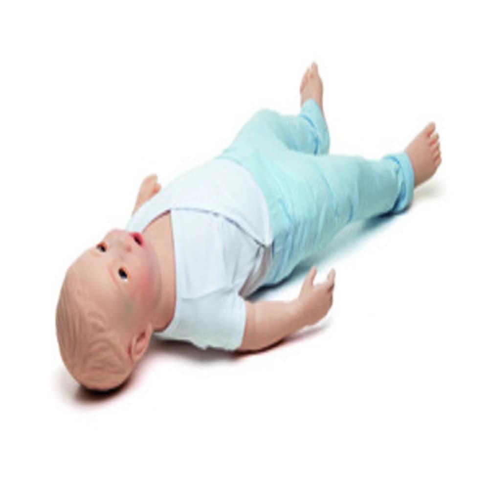 Laerdal SimBaby Full Body Training Manikin, 28" Light Skin Female Baby, with QCPR Technology, NiMH Battery, Clothing, Trolley Bag, and Accessories - SimBaby - Image 1