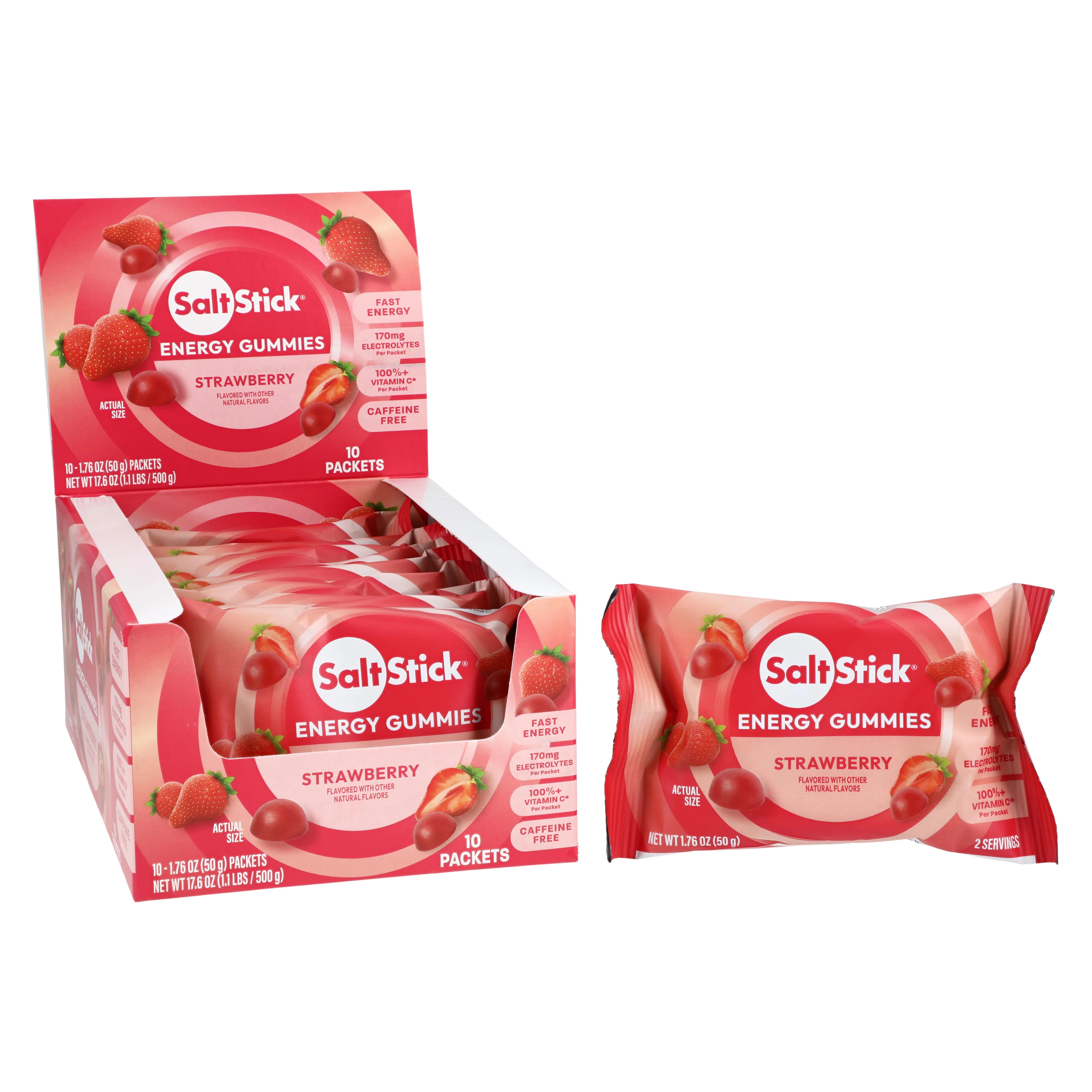 SaltStick Electrolyte Chews, Strawberry, 10 Count Packets per Carton - SaltStick Energy Gummies - Image 1