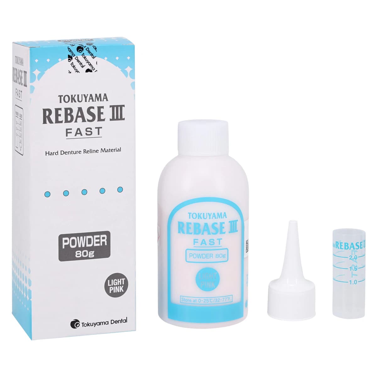 Tokuyama Rebase III Hard Denture Reline Powder, Light Pink, 80g Bottle, Refill, 20661 - Rebase III Powder Light Pink 80g - Image 1