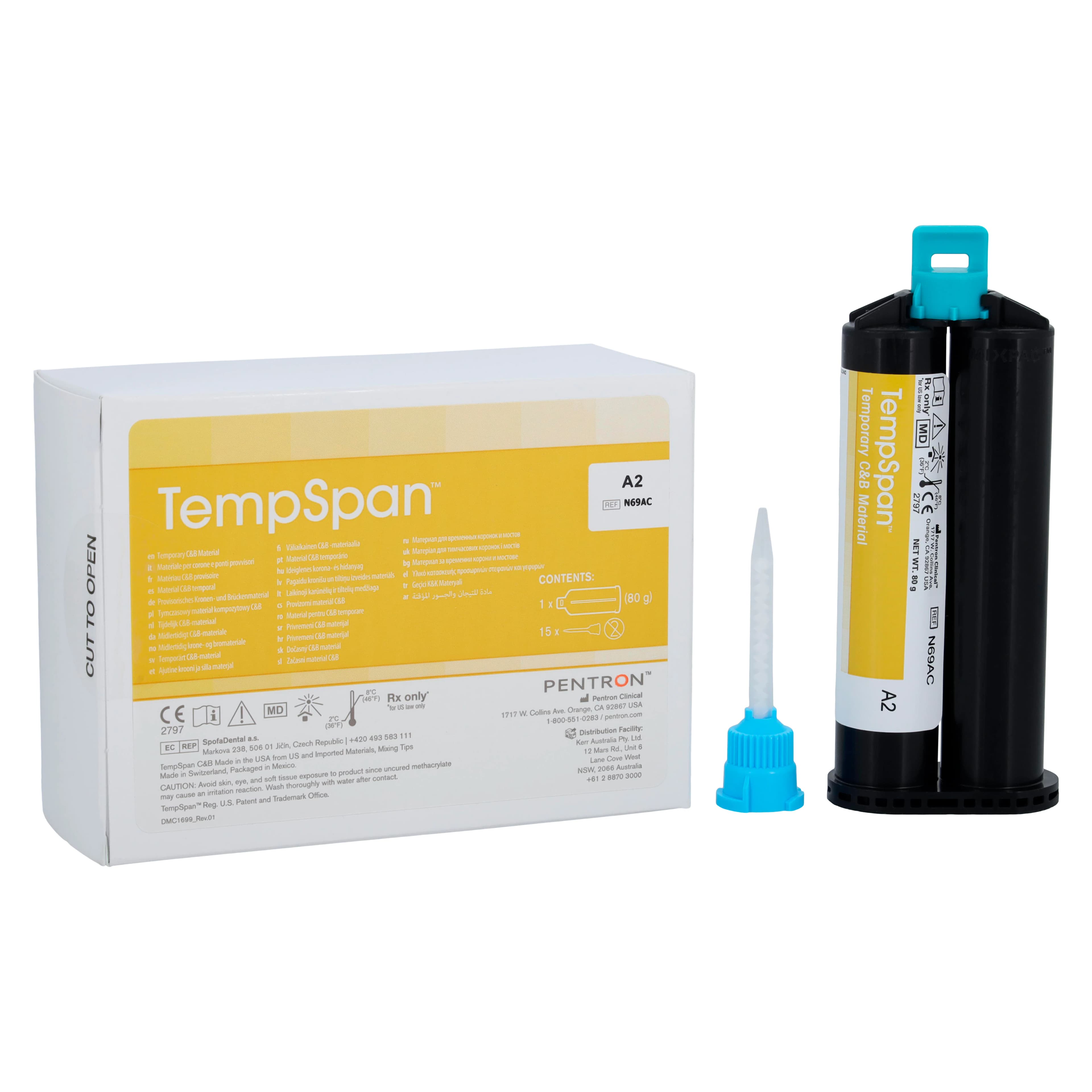 TempSpan Dual-Cure Temporary Crown & Bridge Material, Shade A2, 50 ml Auto-Mix Cartridge Refill, 1/Pk, N69AC - TempSpan Temporary C&B Material, Cartridge Refill, 50 ml, A2, 1/Pk, N69AC - Image 1