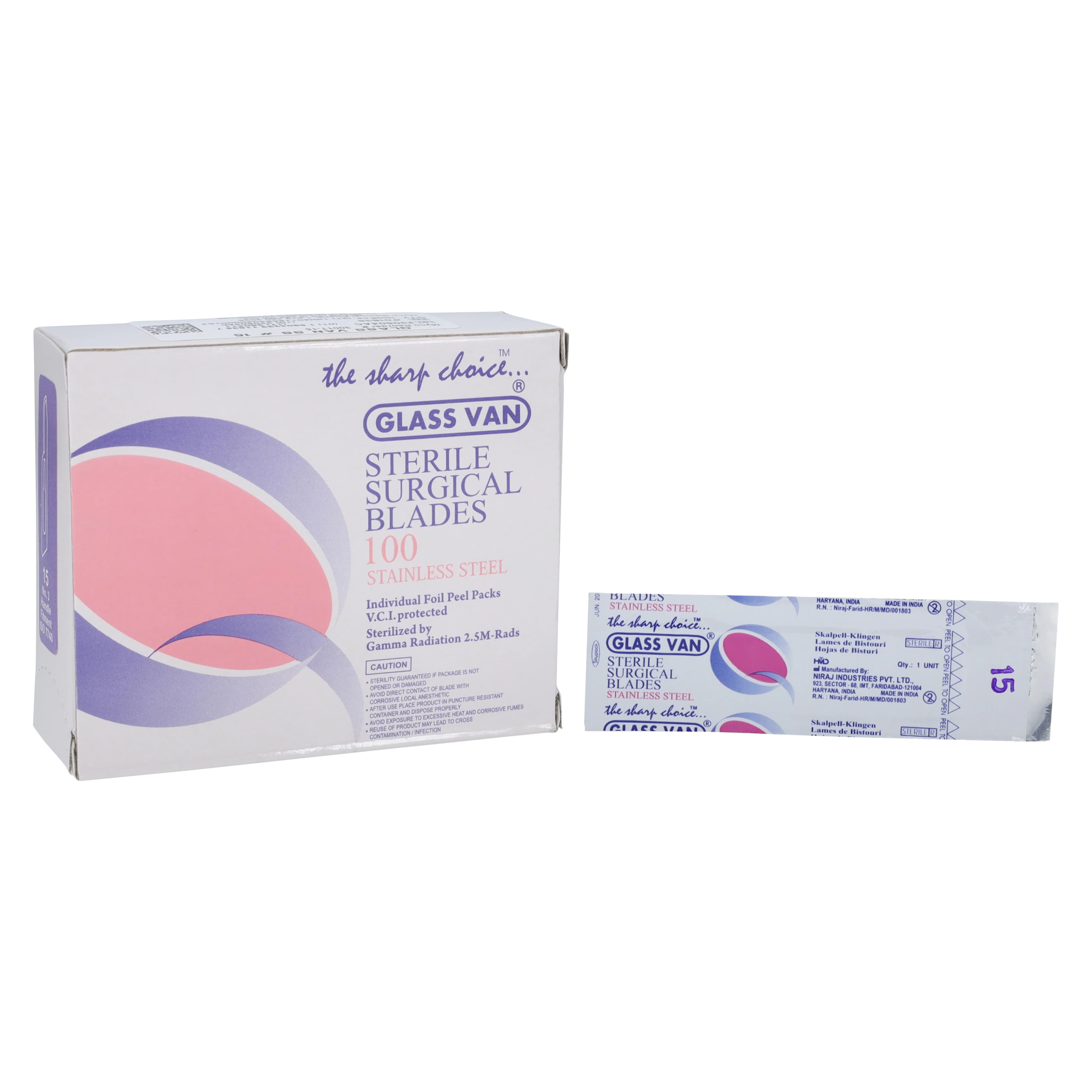 Myco GlassVan #15 Sterile Stainless Steel Surgical Scalpel Blades, 100/Box, 3001T-15 - Stainless Steel Sterile Scalpel Blade #15 100Bx - Image 1