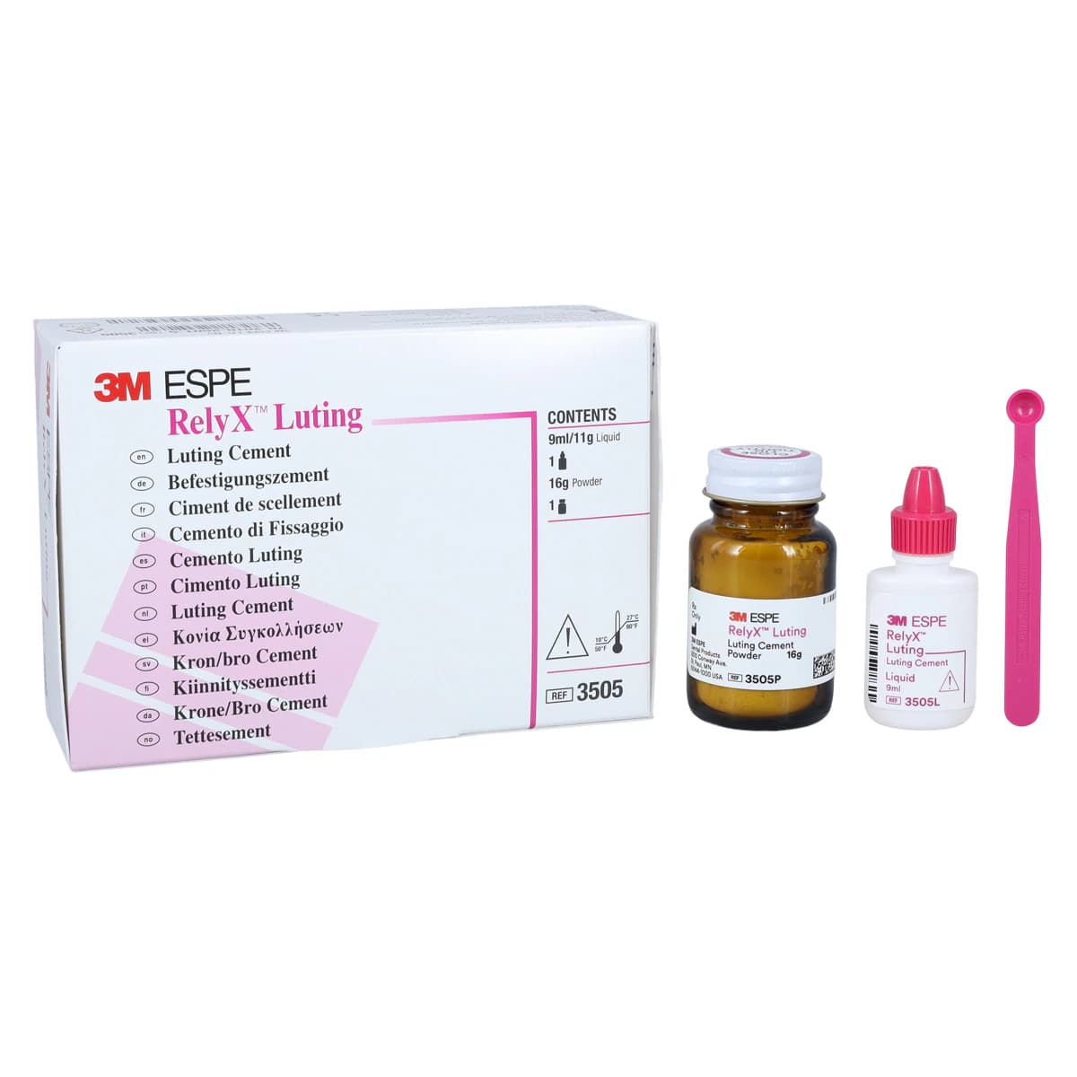 3M RelyX Luting Cement Introductory Kit, Hybrid Glass Ionomer Permanent Cement, Powder & Liquid, 16 g Powder / 9 mL Liquid, 3505 - 3M™ RelyX™ Luting Cement Intro Kit - Image 1