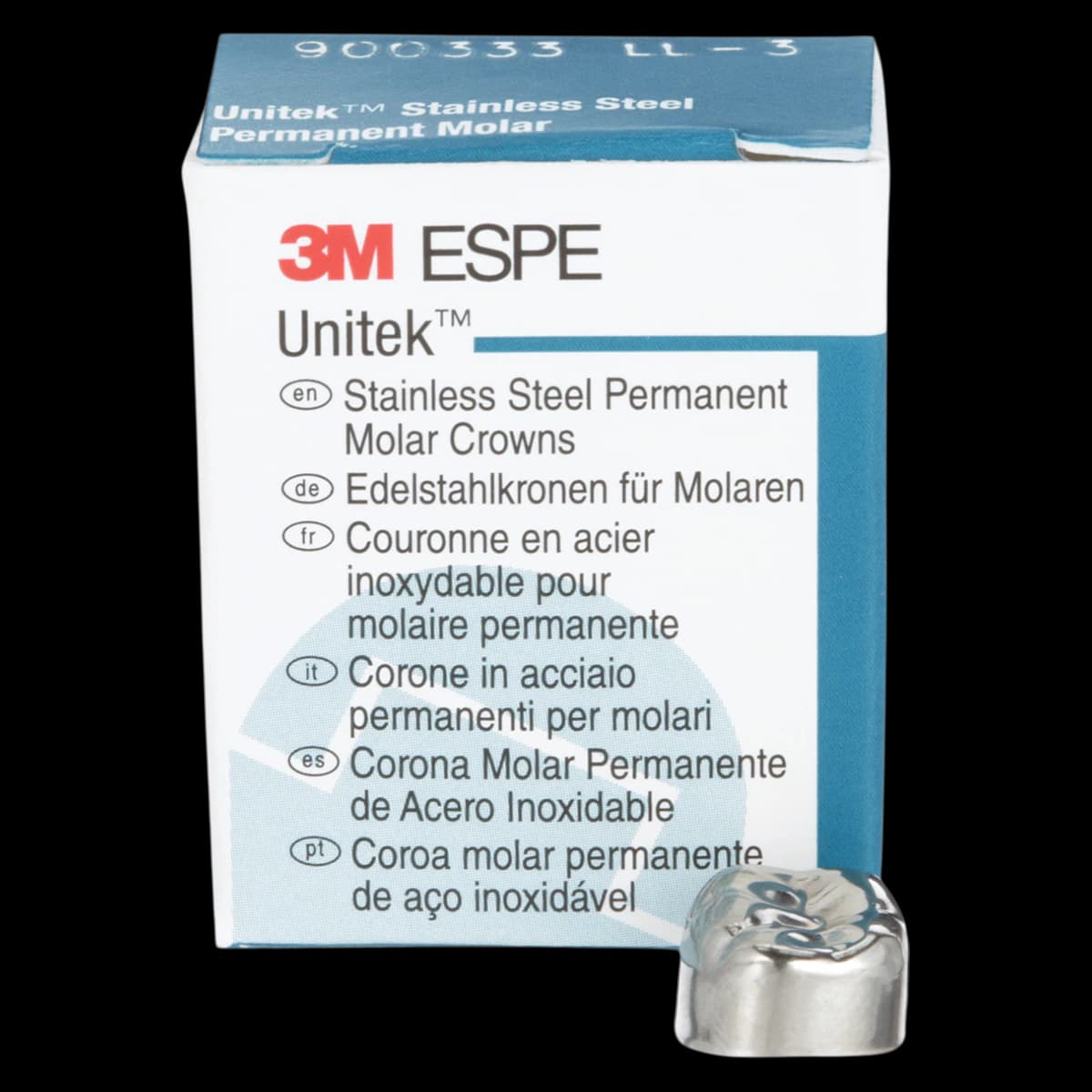 3M Unitek Stainless Steel Permanent Molar Crown, Lower Left First Molar, Size 3 (3LL), 5/Box, 900333 - 3M Unitek SS Permanent Molar Crowns Lower Left First Permanent Molar Size 3 5Bx - Image 1