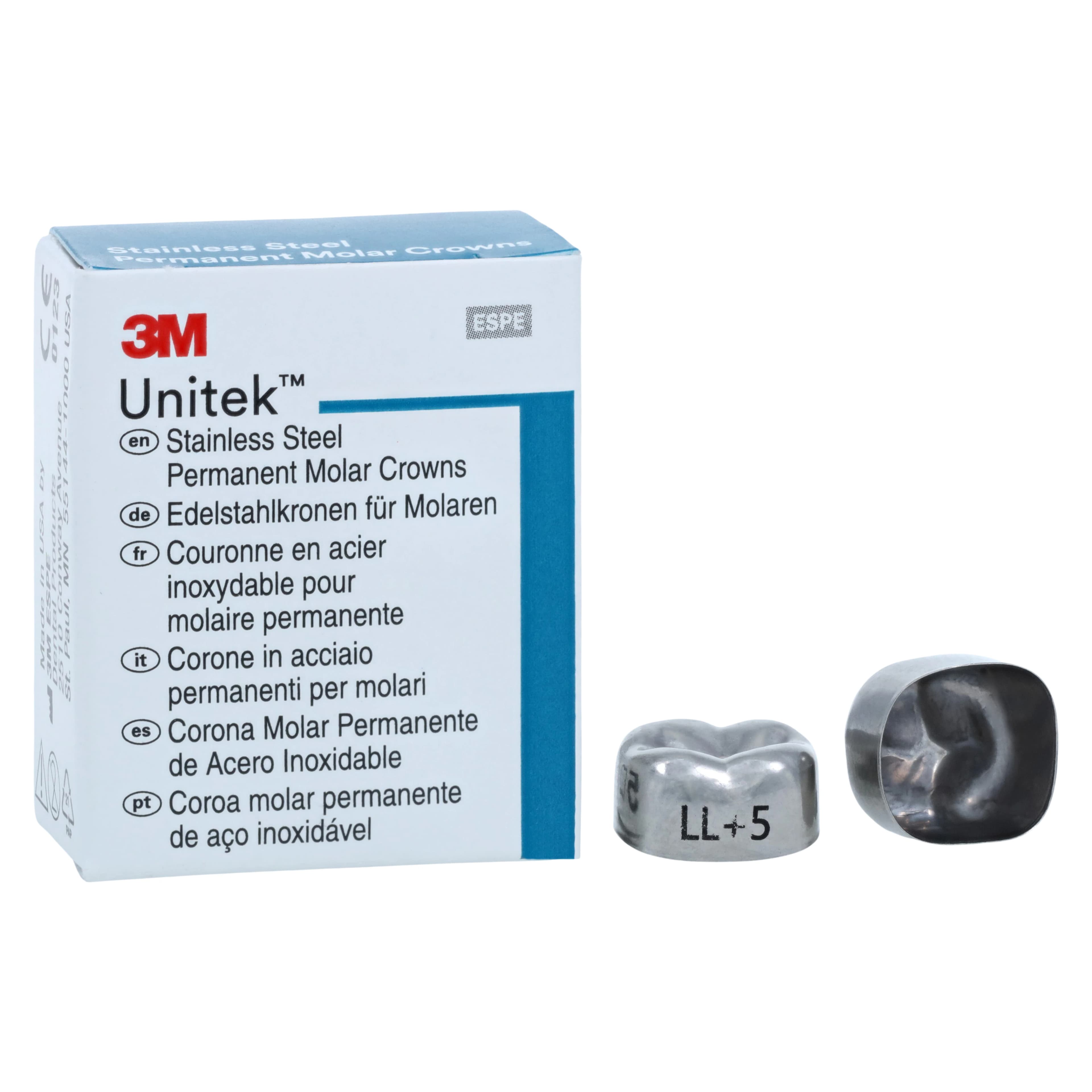 3M Unitek Stainless Steel Permanent Molar Crowns, Lower Left Second Permanent Molar, Size 5 (5LL), Box of 5, 900435 - 3M Unitek Stainless Steel Crowns Lower Left Second Permanent Molar Size 5 5Bx - Image 1