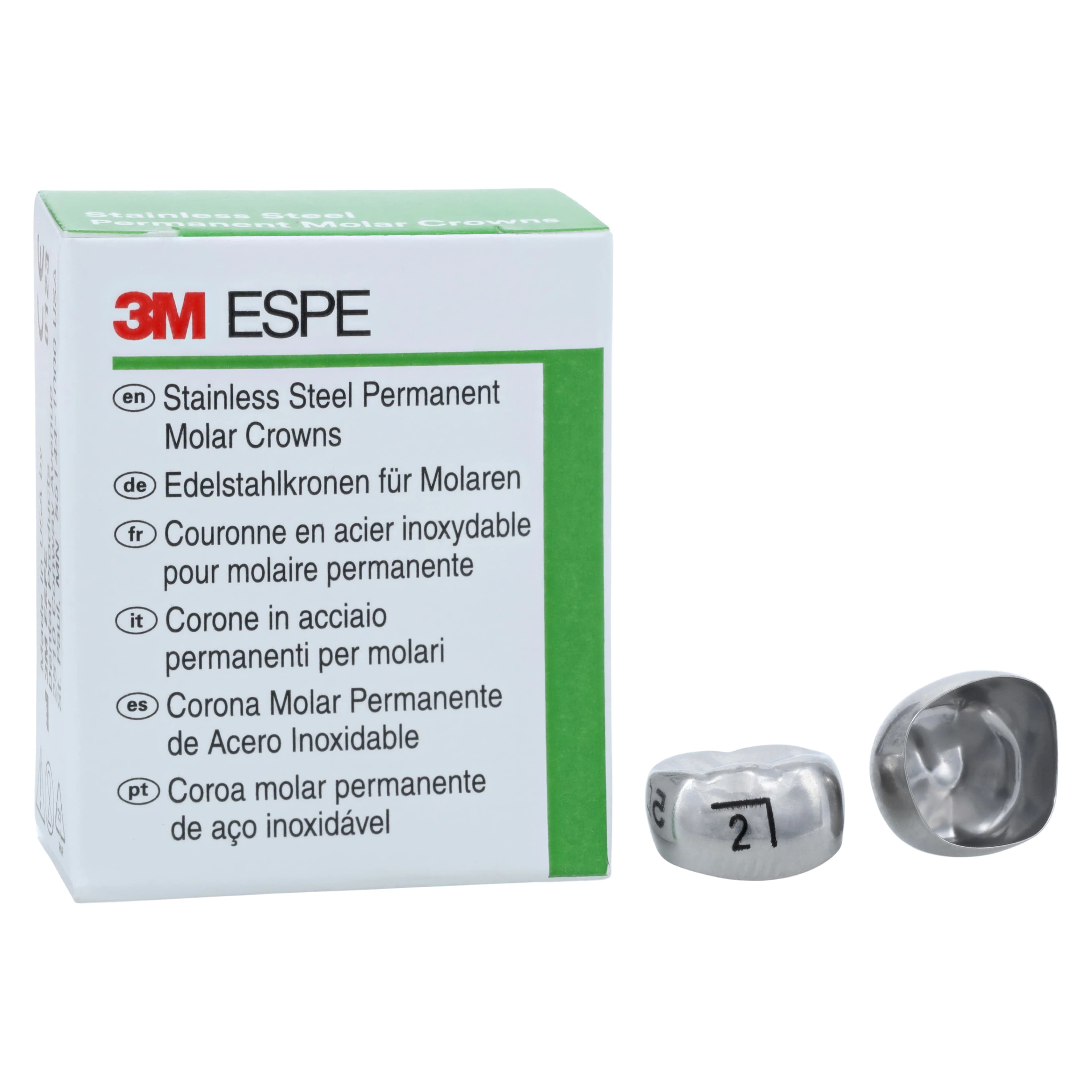 3M™ ESPE™ Stainless Steel Permanent Molar Crown, Size 6LR2 (Lower Right First Permanent Molar, Size 2), Box of 5 - 3M™ ESPE™ SS Crowns Size 6LR2 1st Permanent Molar Box of 5 - Image 1