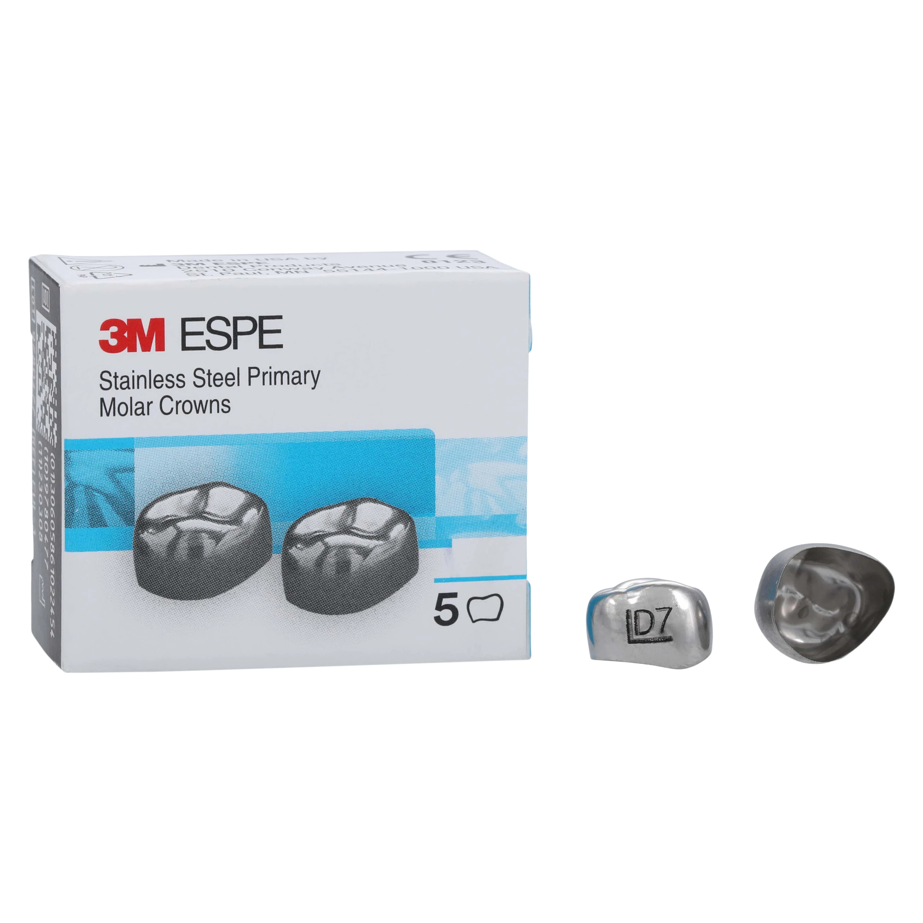 3M Crowns SS 1st Primary Molar, Size DUL7, Upper Left, Preformed Temporary, 5/Box - 3M Crowns SS 1st Prim Mol - Image 1