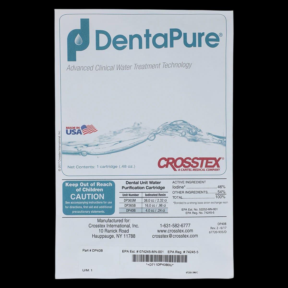 Crosstex DentaPure DP40B Iodinated Water Bottle Cartridge, 60-Day, B Series, 1/Pk - Dentapure 2-3Mo Cart.Refill-Bottle Water - Image 1