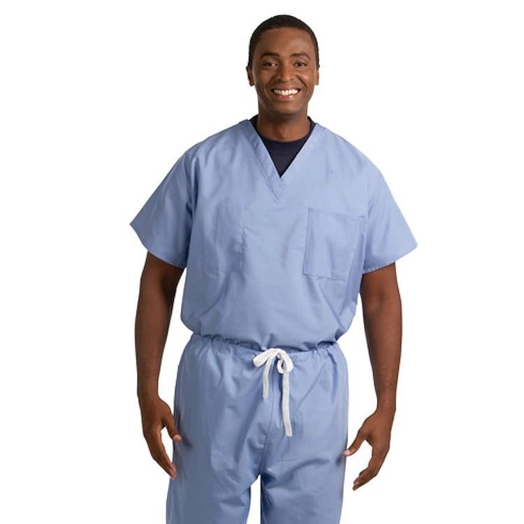 Fashion Seal Reversible Unisex Scrub Shirt, Ceil Blue, Large, 65% Polyester/35% Cotton, 1 Left Breast Pocket, Short Sleeves - Scrub Shirt Reversible Unisex - Image 1