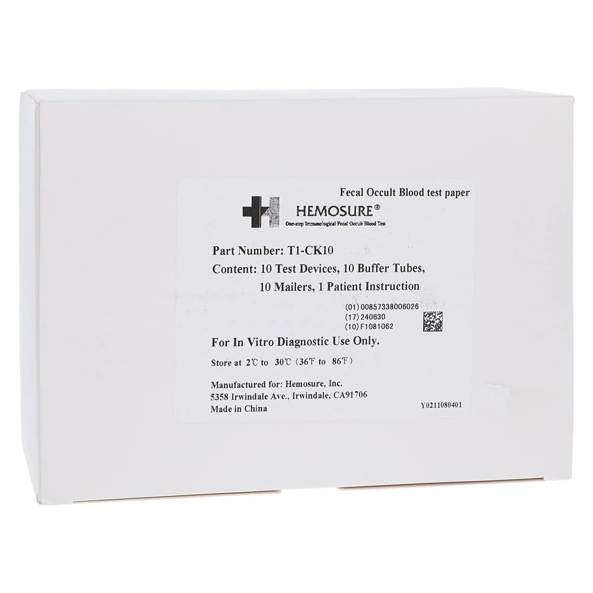 Hemosure iFOB Complete Test Kit, CLIA Waived, 10 Tests/10 Collection Tubes, 10/Box - IFOB Kit 10 Test/10 Tube - Image 1