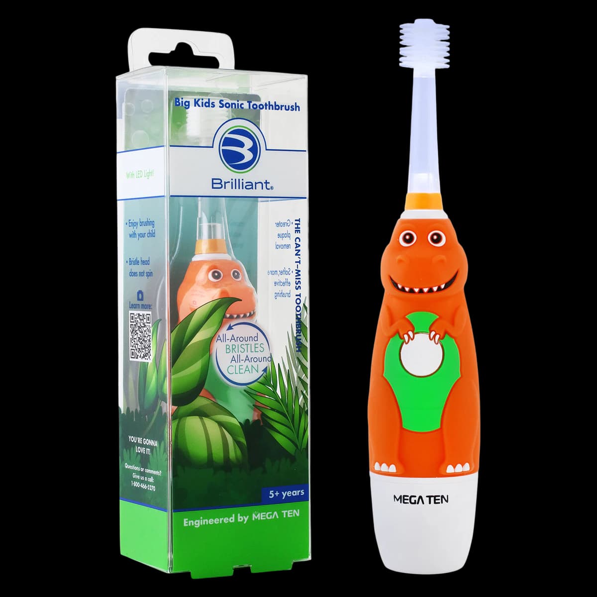 Baby Buddy Brilliant Big Kids Sonic Toothbrush, 360 Degree, Orange, Each - Brilliant Big Kids Sonic TB - Image 1