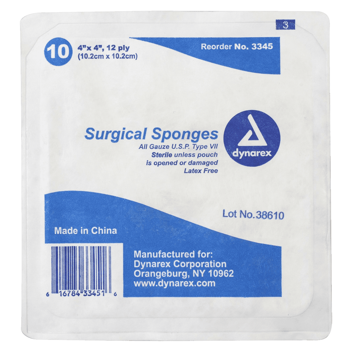 Dynarex Gauze Sponge, Sterile, 12-Ply, 8" x 4", 100% Cotton, 500/Cs, #3344 - Gauze Sponge ST 12Ply 2's - Image 1