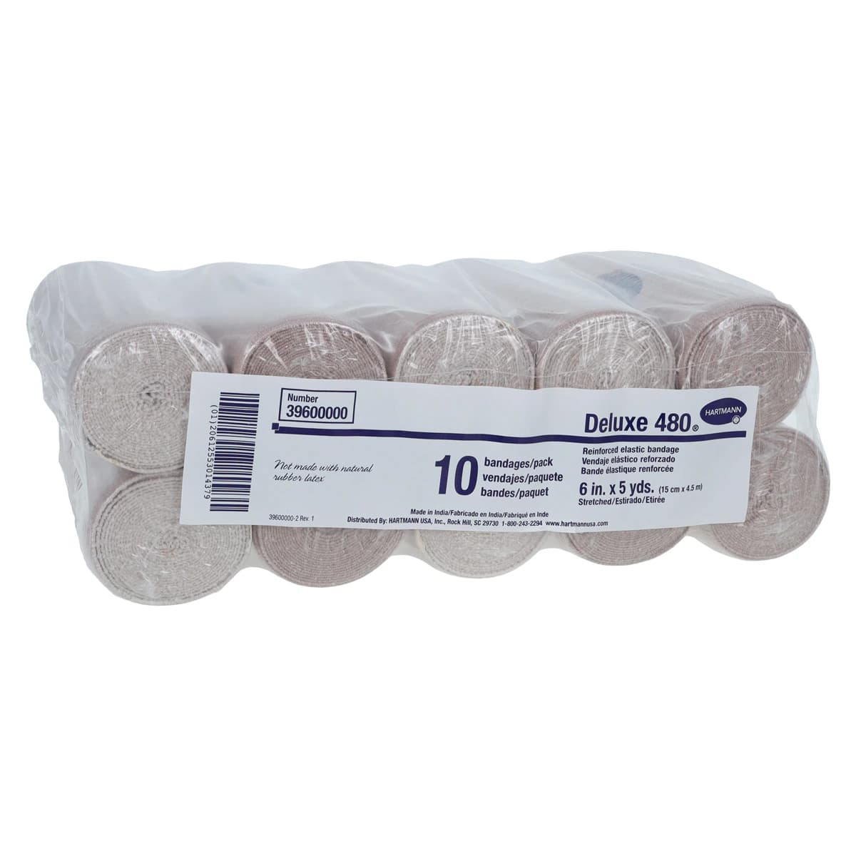 Hartmann Deluxe 480 LF Elastic Bandage, Cotton/Polyester/Spandex, 6" x 5 yd, Tan, Non-Sterile, 10/Package - Bandage Ortho Deluxe 480 LF NS - Image 1