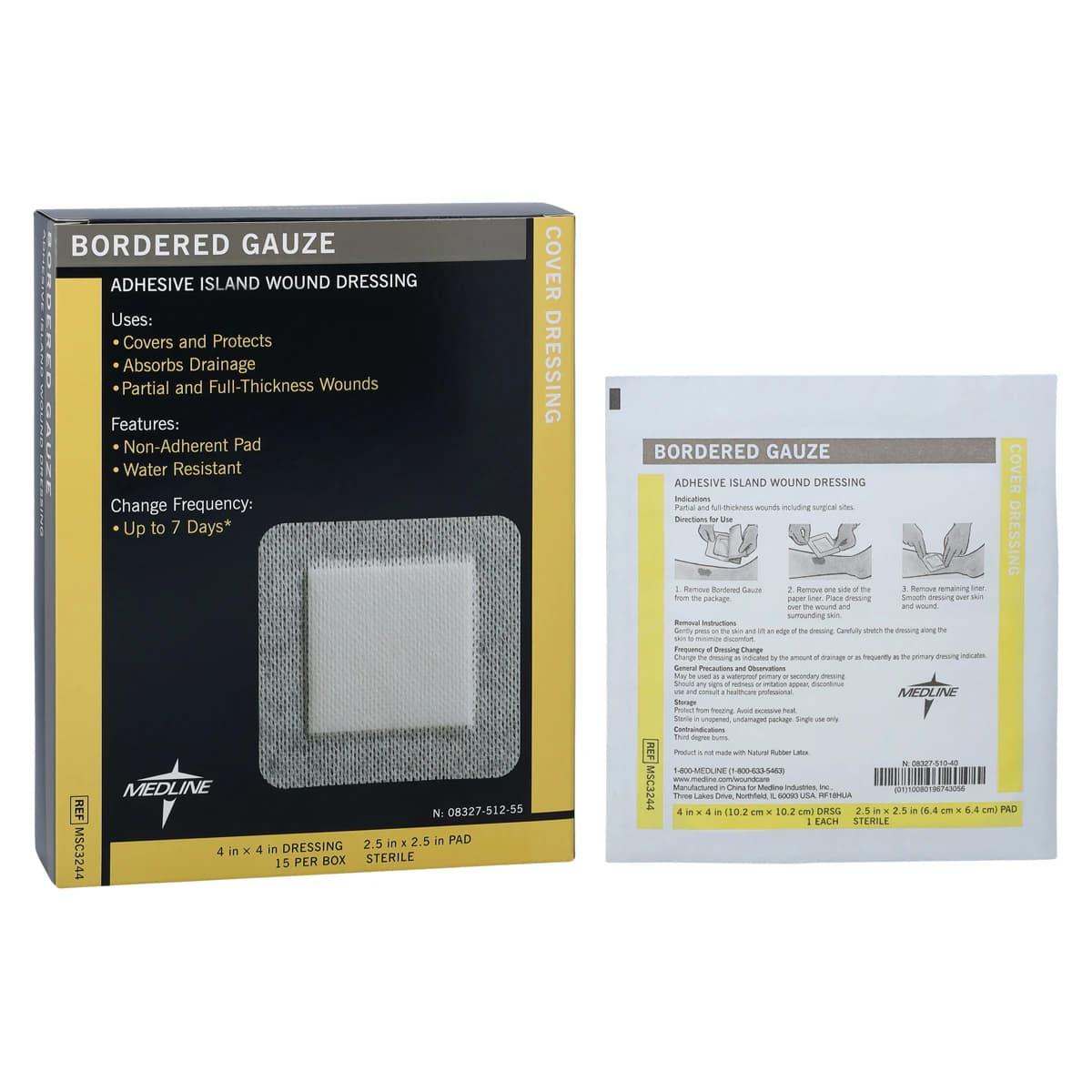 Medline Gauze Bordered Pad, Sterile, 4x4", Non-Adherent, Adhesive, White, Latex-Free - Gauze Bordered Pad Sterile - Image 1