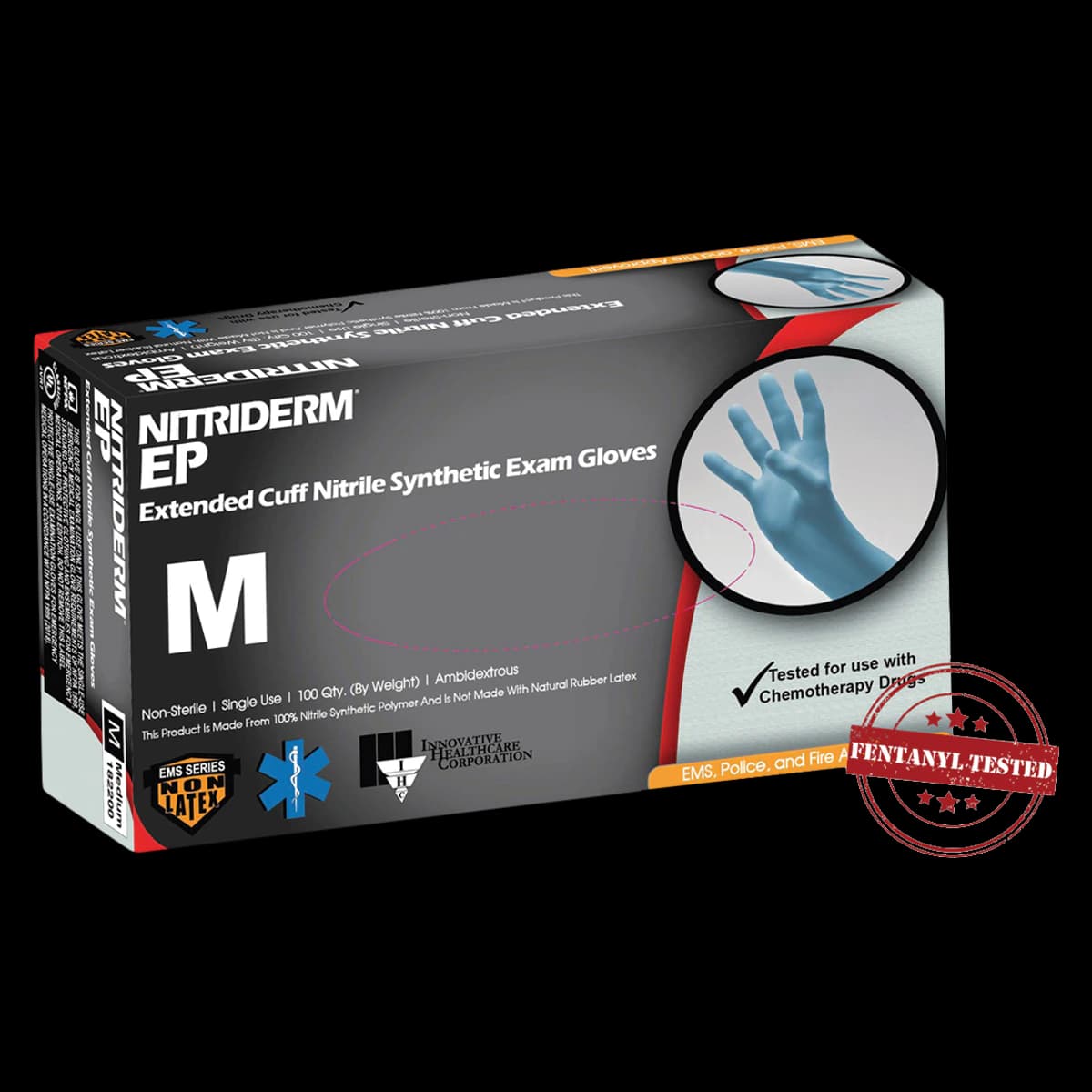 Innovative Healthcare NitriDerm EP Nitrile Exam Gloves, Medium, Powder-Free, Non-Sterile, Blue, 100/Box - Ihc Nitriderm Ep Medium 10/Cs - Image 1