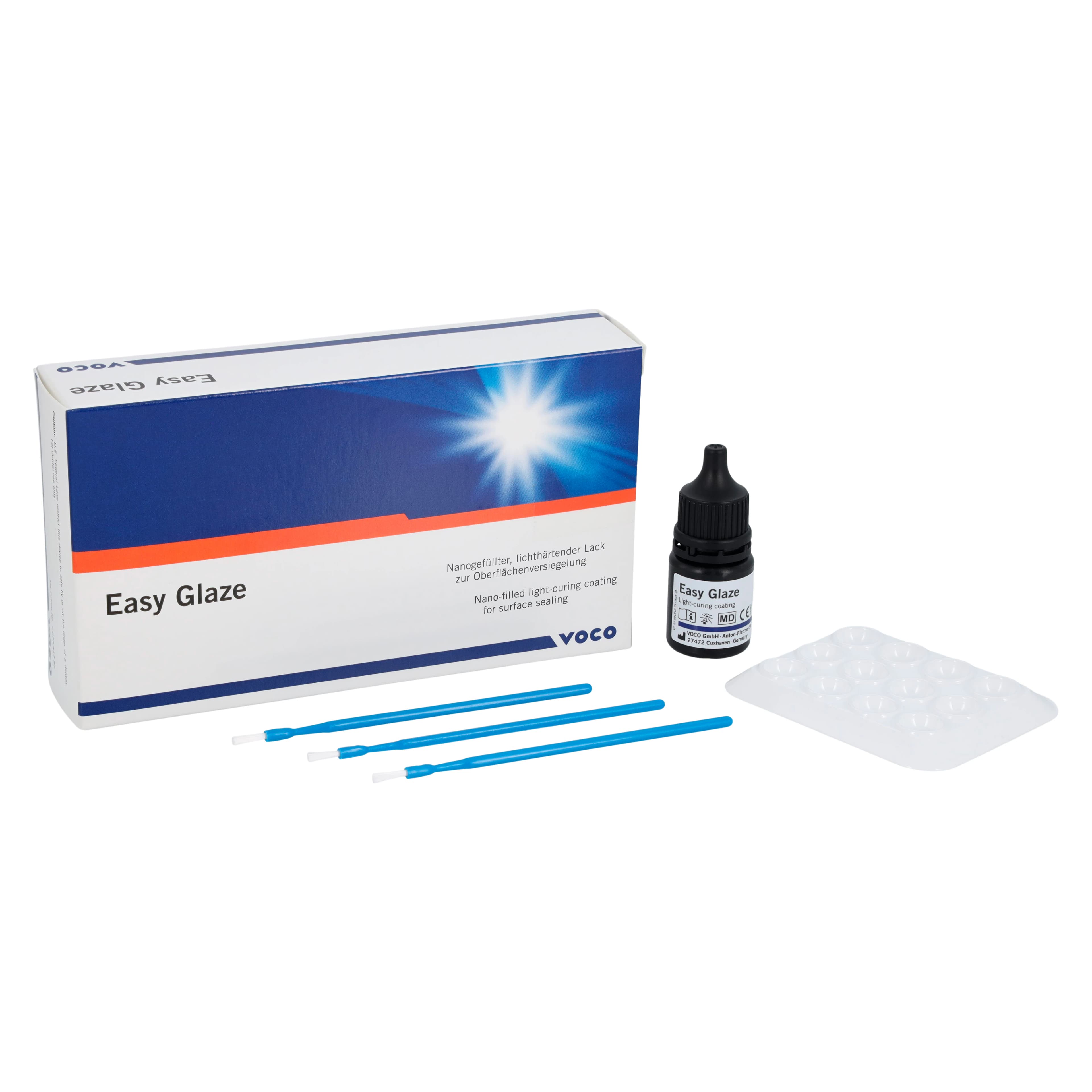 VOCO Easy Glaze Nano-Filled Light-Cured Liquid Polish & Surface Sealant, 5 mL Bottle with 20 Easy Brushes and 2 Mixing Pads - Easy Glaze® 5ml Bottle - Image 1