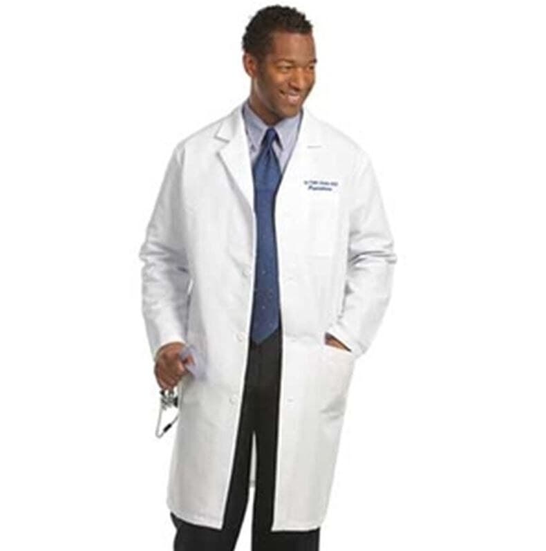 Fashion Seal Men's Knee-Length Lab Coat, White, 65% Polyester/35% Cotton, 3 Pockets, 41 in, Each - Lab Coat Knee Length Men'S Wht - Image 1