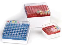 Globe Scientific BioBox Freezer Storage Box, Polycarbonate, 81-Place, for 3-5mL Cryo Vials, Yellow, 4/Pk - Box Stor BioBox f/5mL Tubes - Image 1