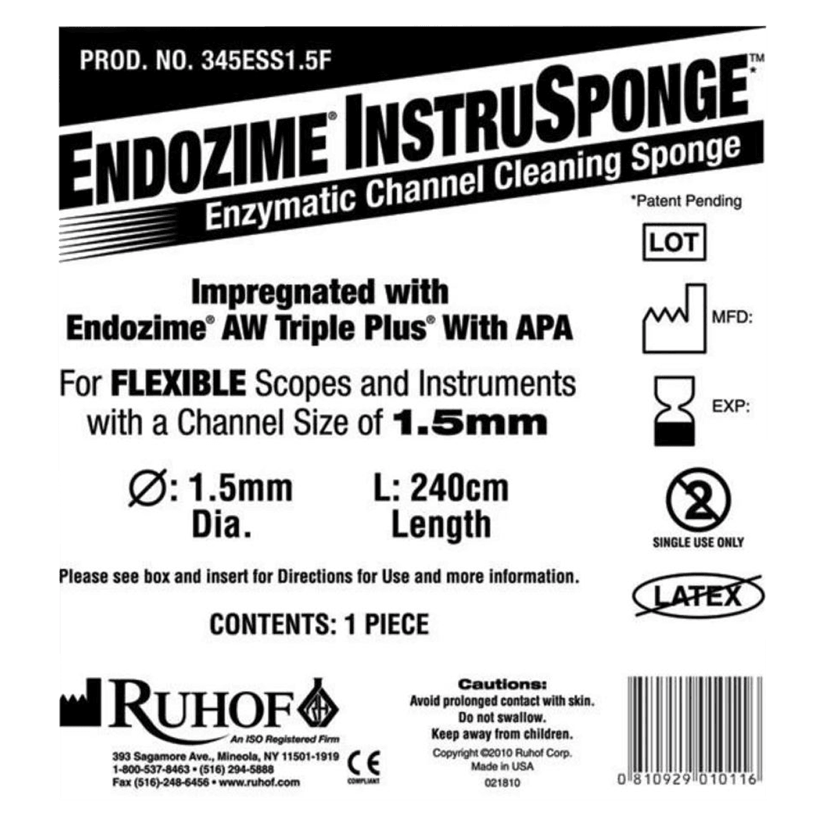 Endozime Instrusponge 1.5F Enzymatic Sponge, 1.5 mm, 100/Case - Endozime Instrusponge 1.5F - Image 1