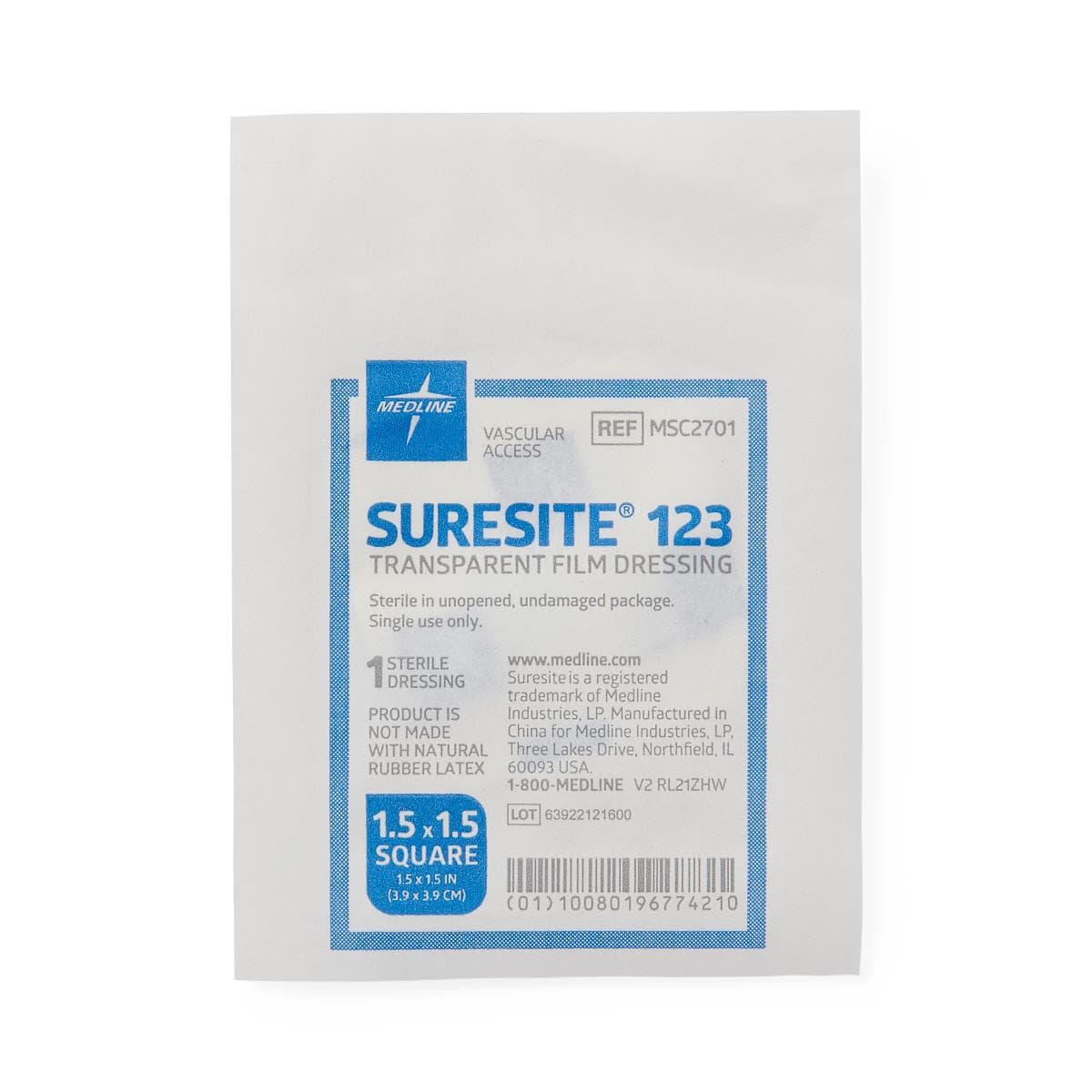 Suresite 123 Film Dressing, 1-1/2" x 1-1/2", Non-Adherent - Suresite 123 Film Dressing - Image 1