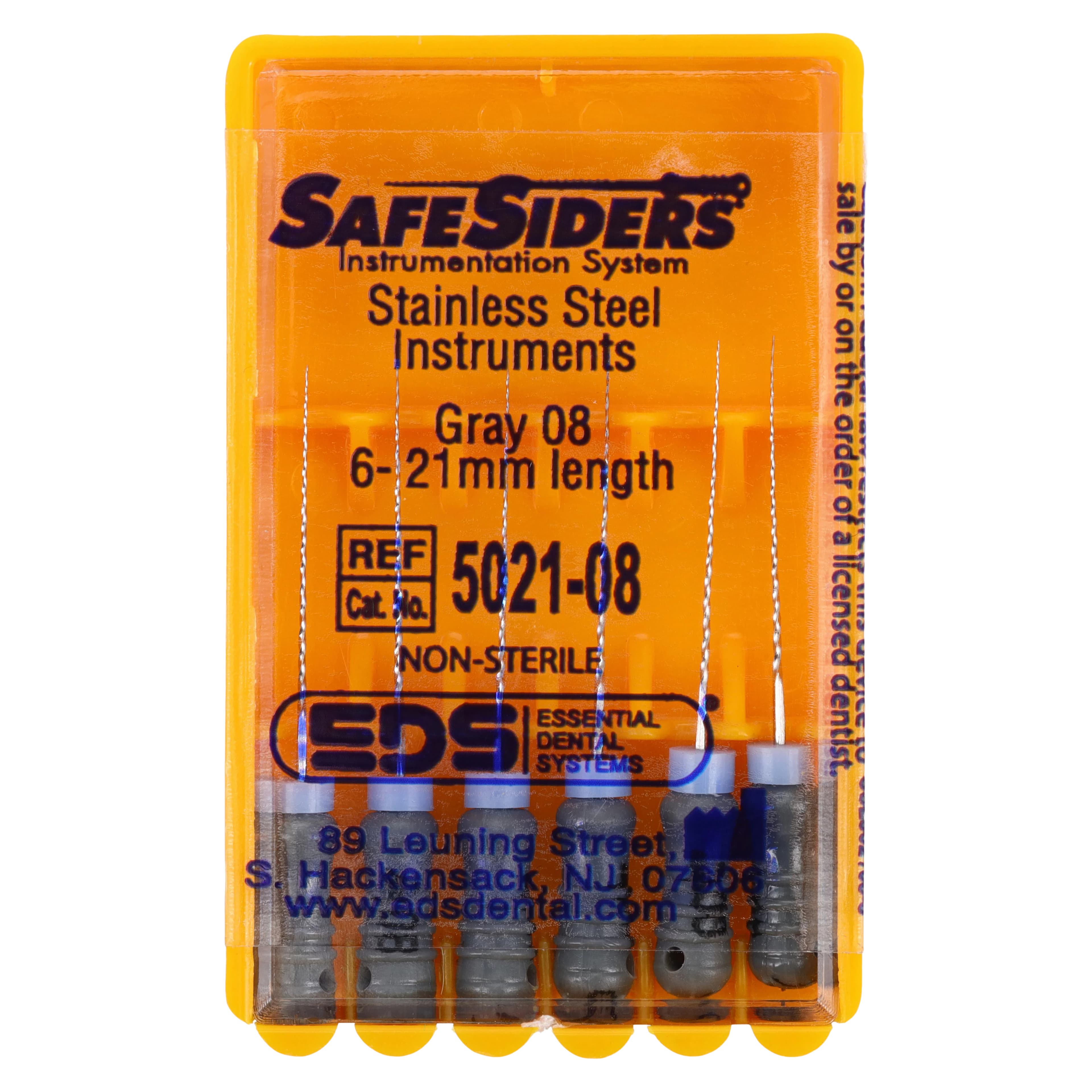 SafeSiders Endodontic Hand Reamers, 21 mm, 0.02 Taper, #08, Grey, Stainless Steel, 6/Pkg, 5021-08 - , 21 mm, 6/Pkg, #08, 02Taper, 5021-08 - Image 1