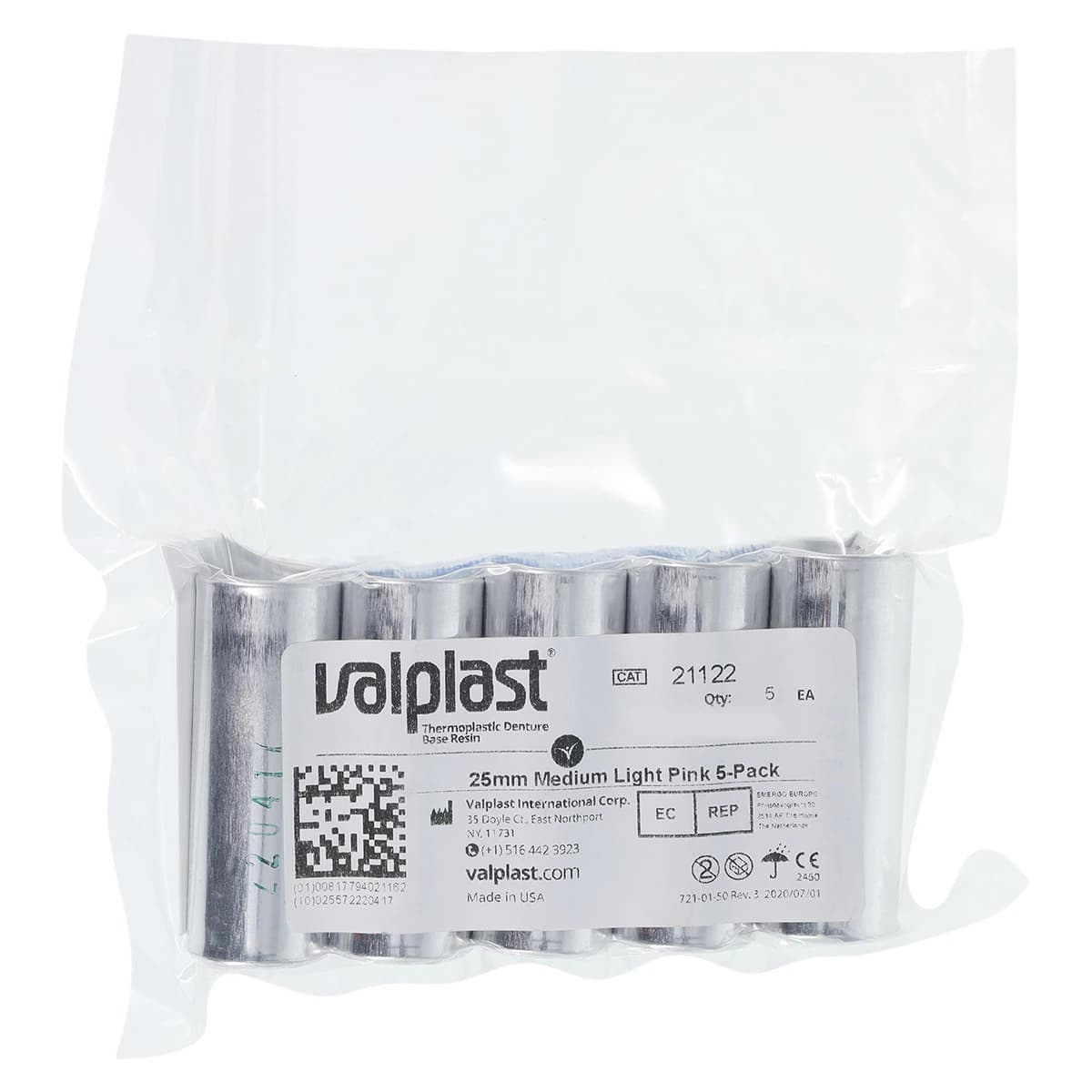 Valplast Resin Medium, Light Pink, 25mm, Pack of 5 - VALPLAST Resin Medium Light Pink 25mm Pack of 5 - Image 1