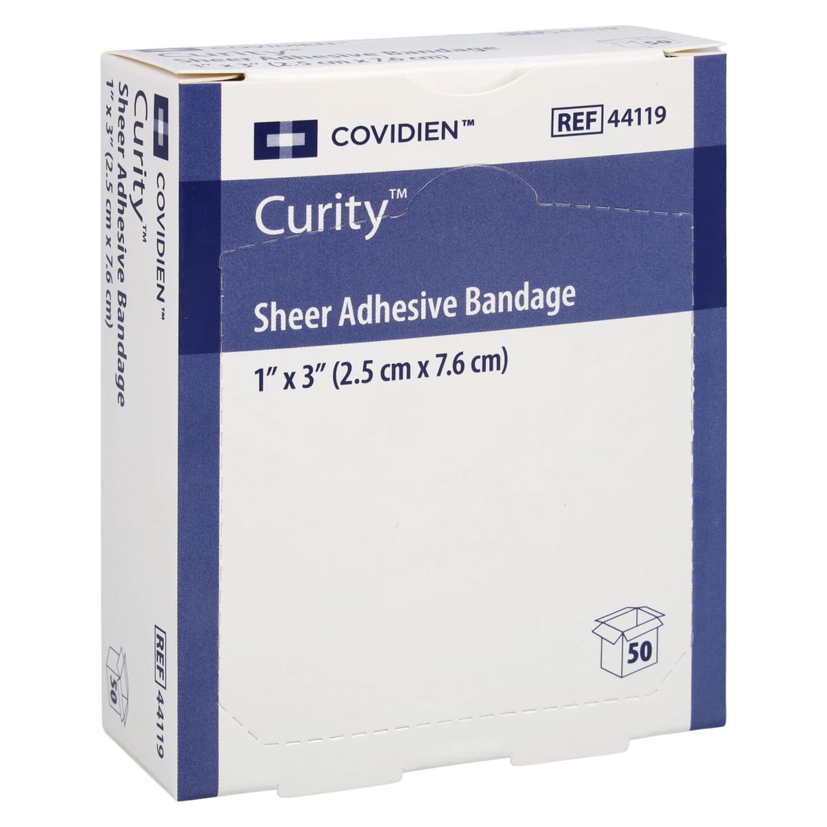 Curity Adhesive Bandage, Plastic, Sheer, Sterile, 1" x 3", 50/Box - Bandage Curity Sheer Strip - Image 1
