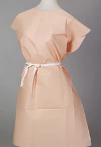 TIDI Choice Peach Patient Exam Gown, Tissue/Poly/Tissue Waffle, 30" x 42", Latex-Free, Fluid Resistant, Case of 50 - TIDI Choice Peach Patient Exam Gown Tissue/Poly/Tissue Waffle 30" x 42" Latex-Free Fluid Resistant Case of 50 - Image 1