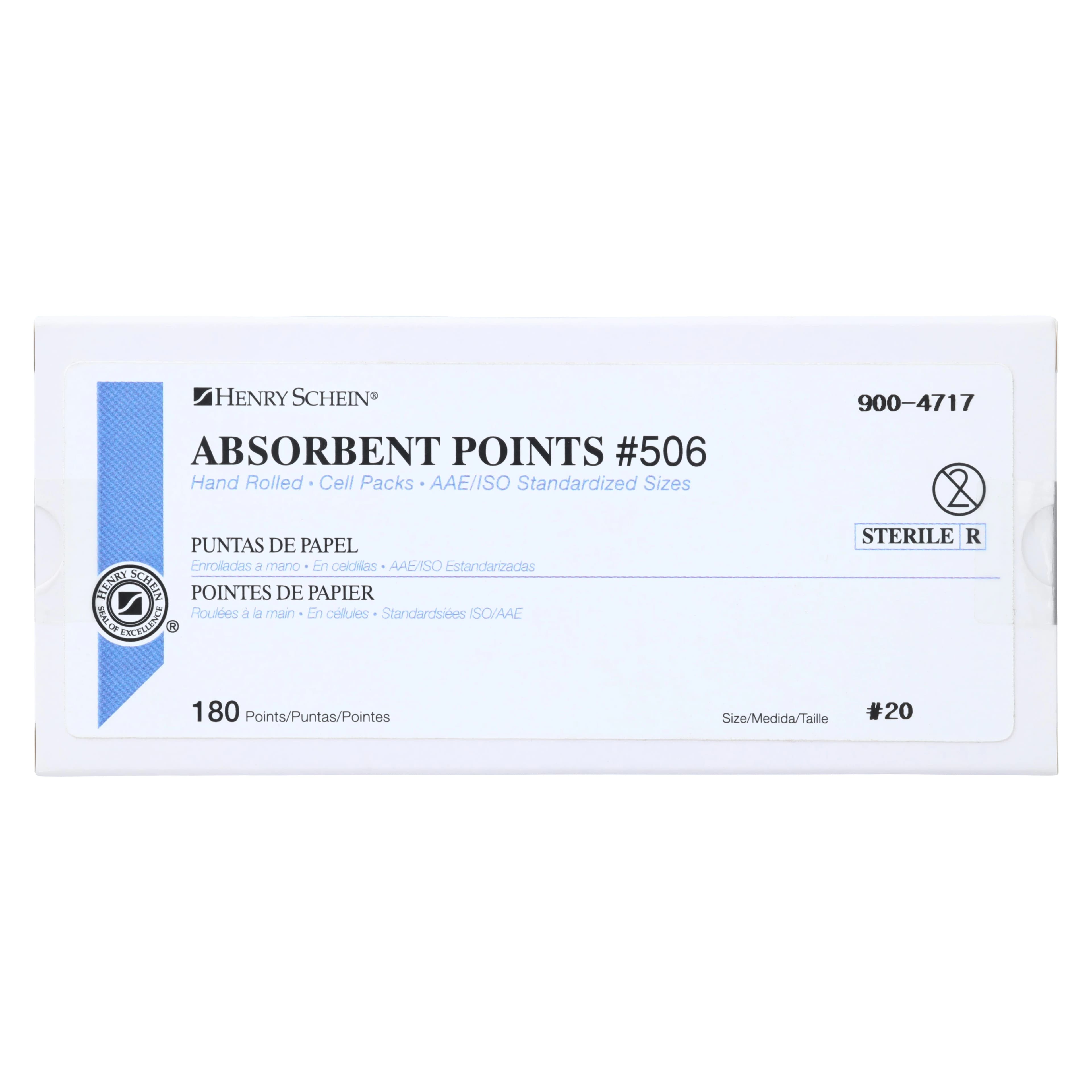 Henry Schein Absorbent Points #506, ISO 20, 0.02, Sterile, 180/Box - Absorbent Points #506 - Image 1