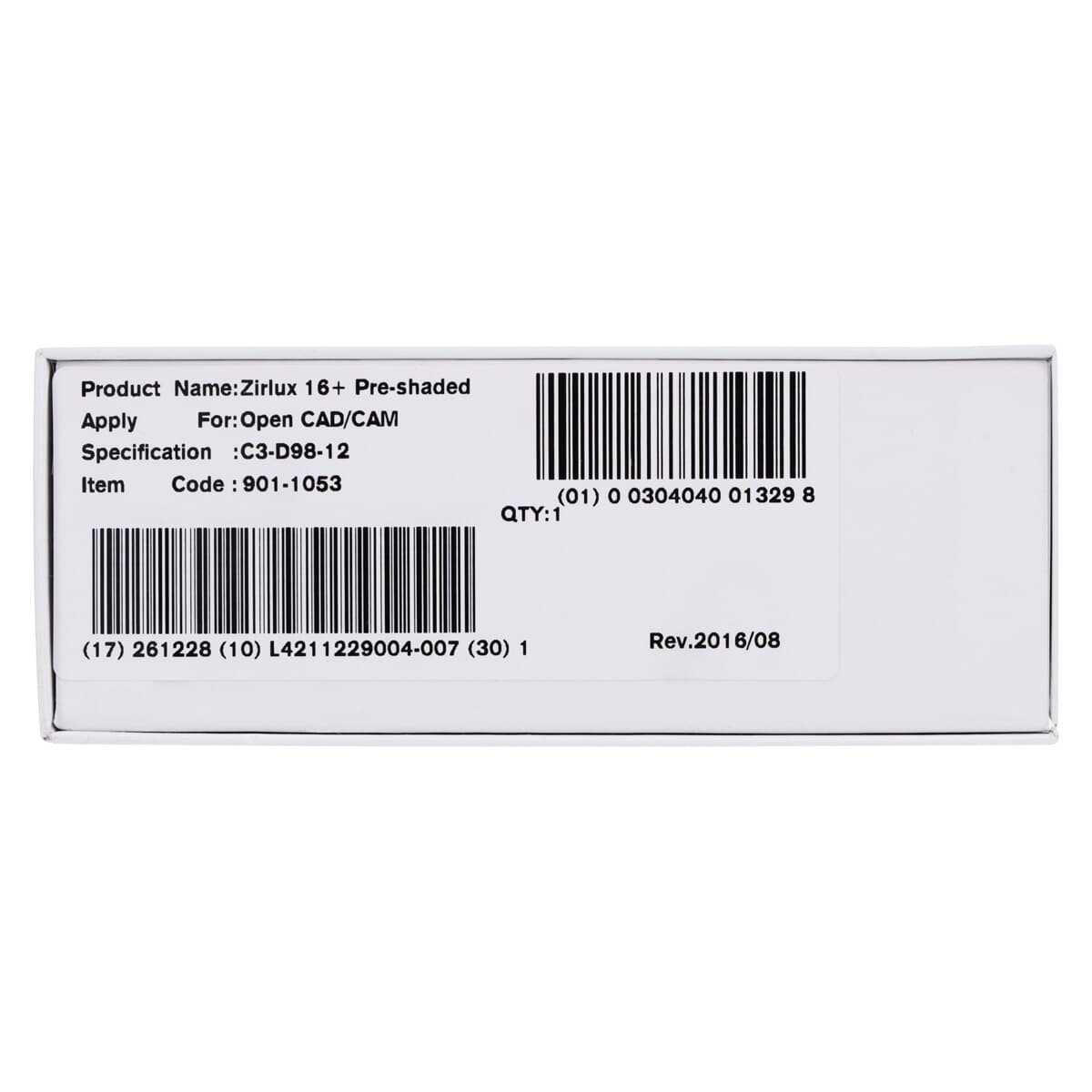 Zirlux 16+ Zirconia Disc C3, 98x12mm, Each - Zirlux 16+ C3 - Image 1