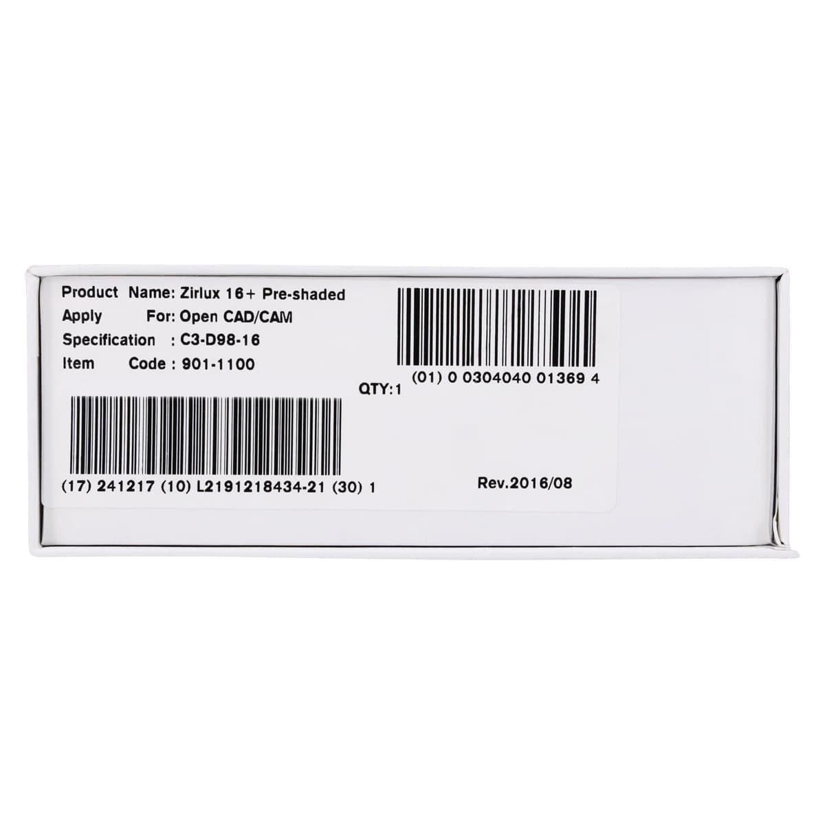 Zirlux 16+ Zirconia Disc C3, 98x16mm, Each - Zirlux 16+ C3 - Image 1